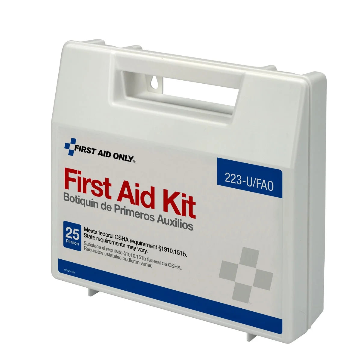 "ANSI-Compliant 107-Piece First Aid Kit displayed with medical supplies, showcasing its compact and organized design."