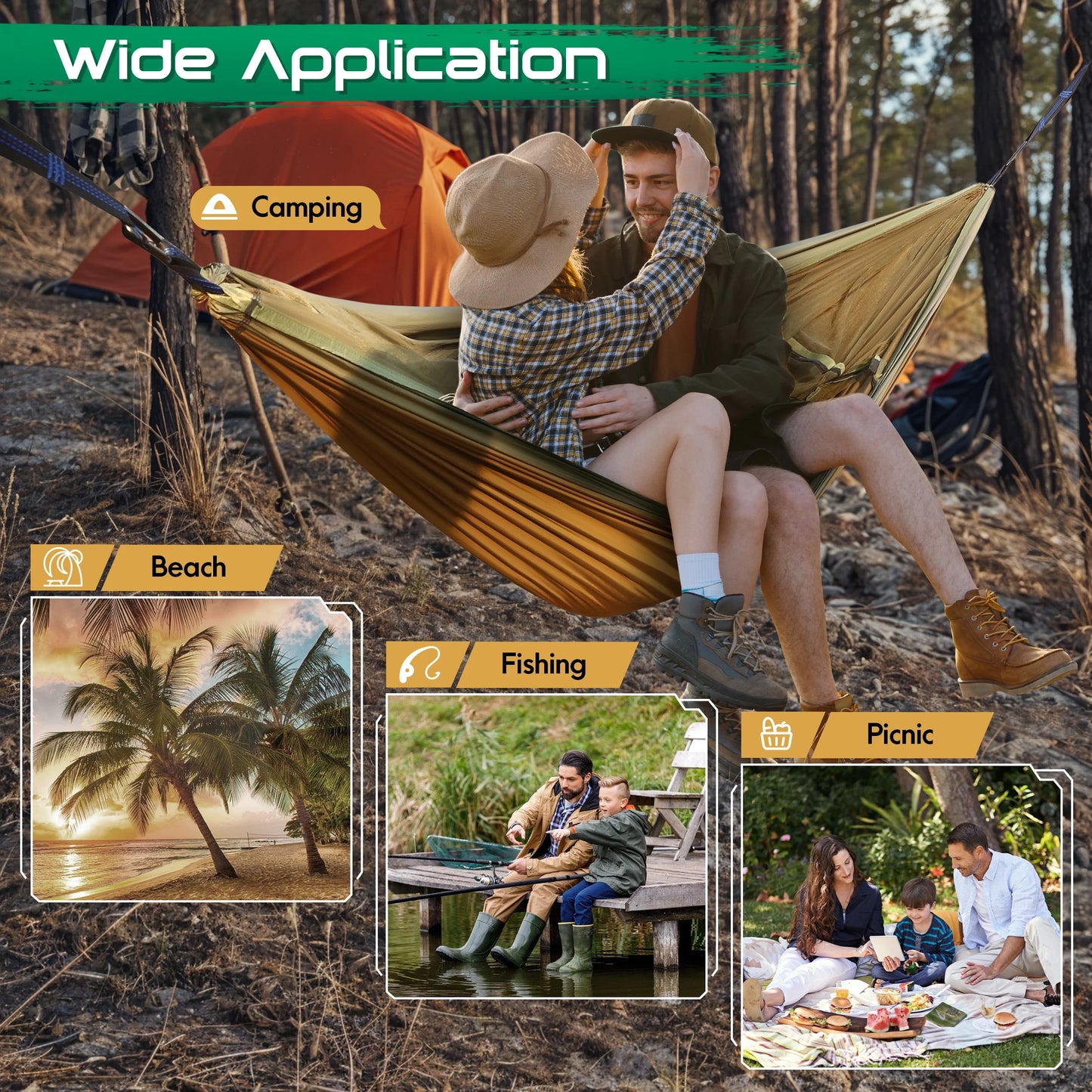 3-in-1 Portable Camping Hammock Tent - 550Lbs Capacity, Compact Design (15.7 x 9 inches) - Black