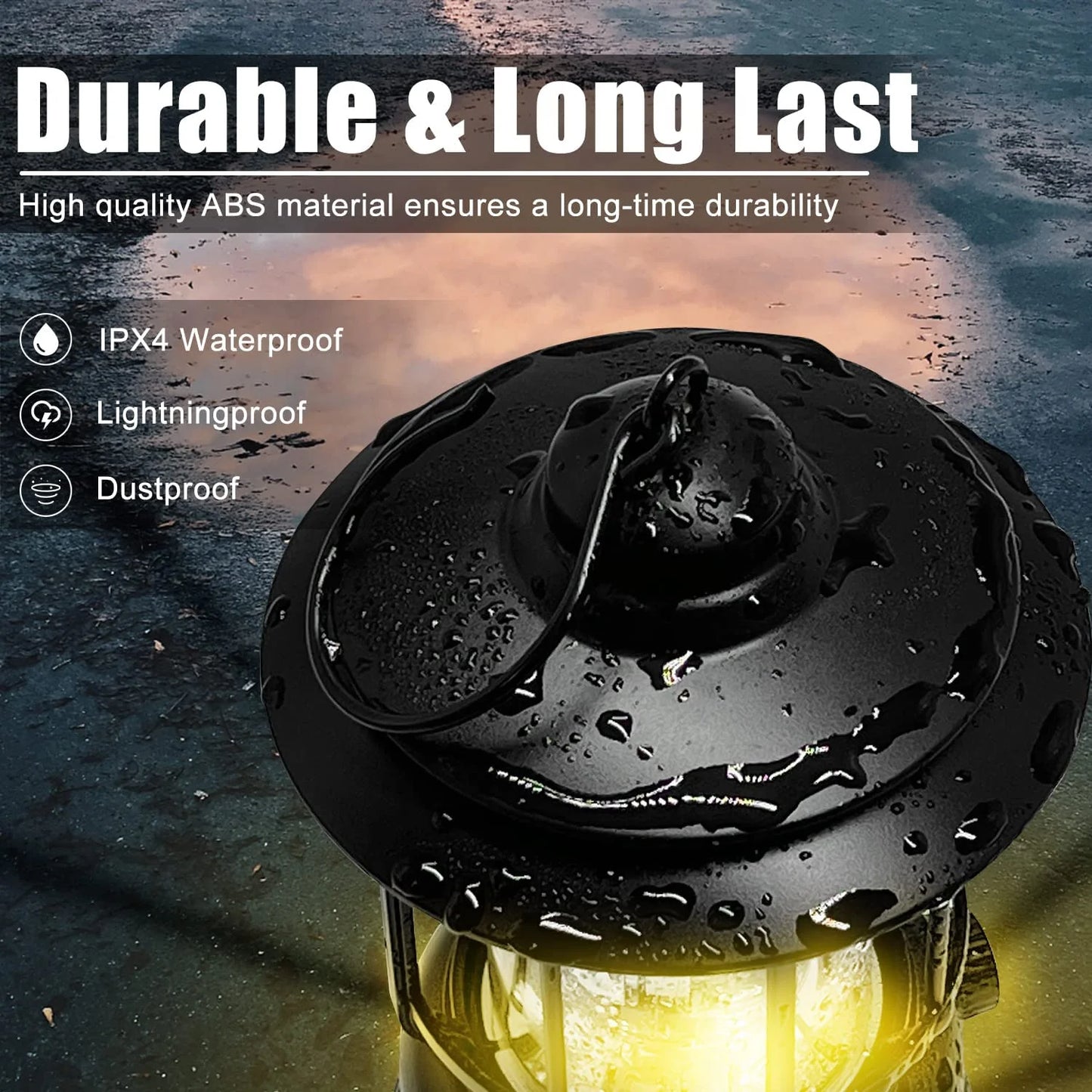 360° COB LED emergency lantern with USB-C charging. Provides 1000 lumens of bright light, weatherproof design, and compact portability for emergencies and outdoor adventures.