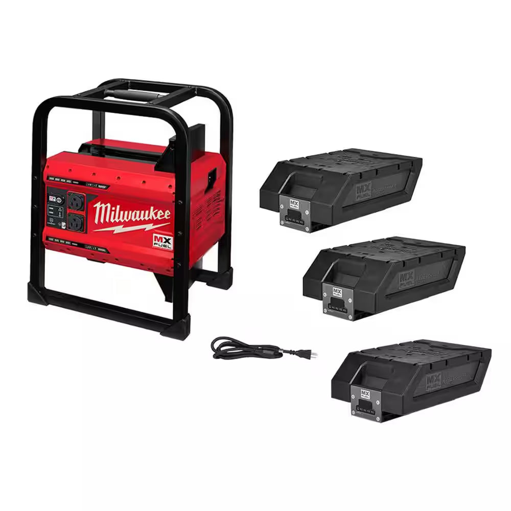 Image of the MX FUEL 3600W/1800W Portable Battery Generator with 3 XC batteries, showcasing a durable, compact design and push-start convenience, displayed on a clean white background.