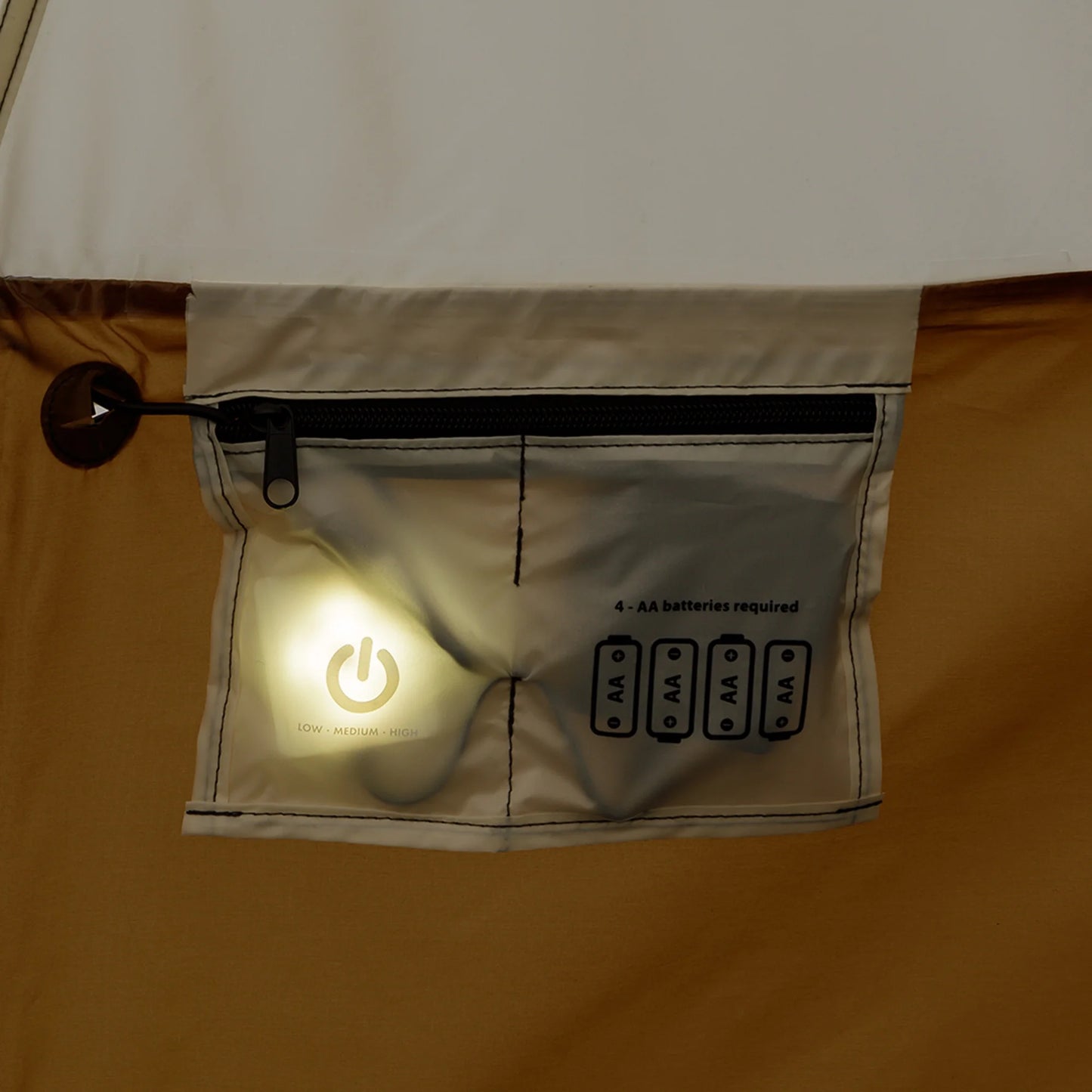 "8-Person Instant Cabin Tent set up in a campsite, showcasing its spacious interior, LED lighted poles, and durable design."
