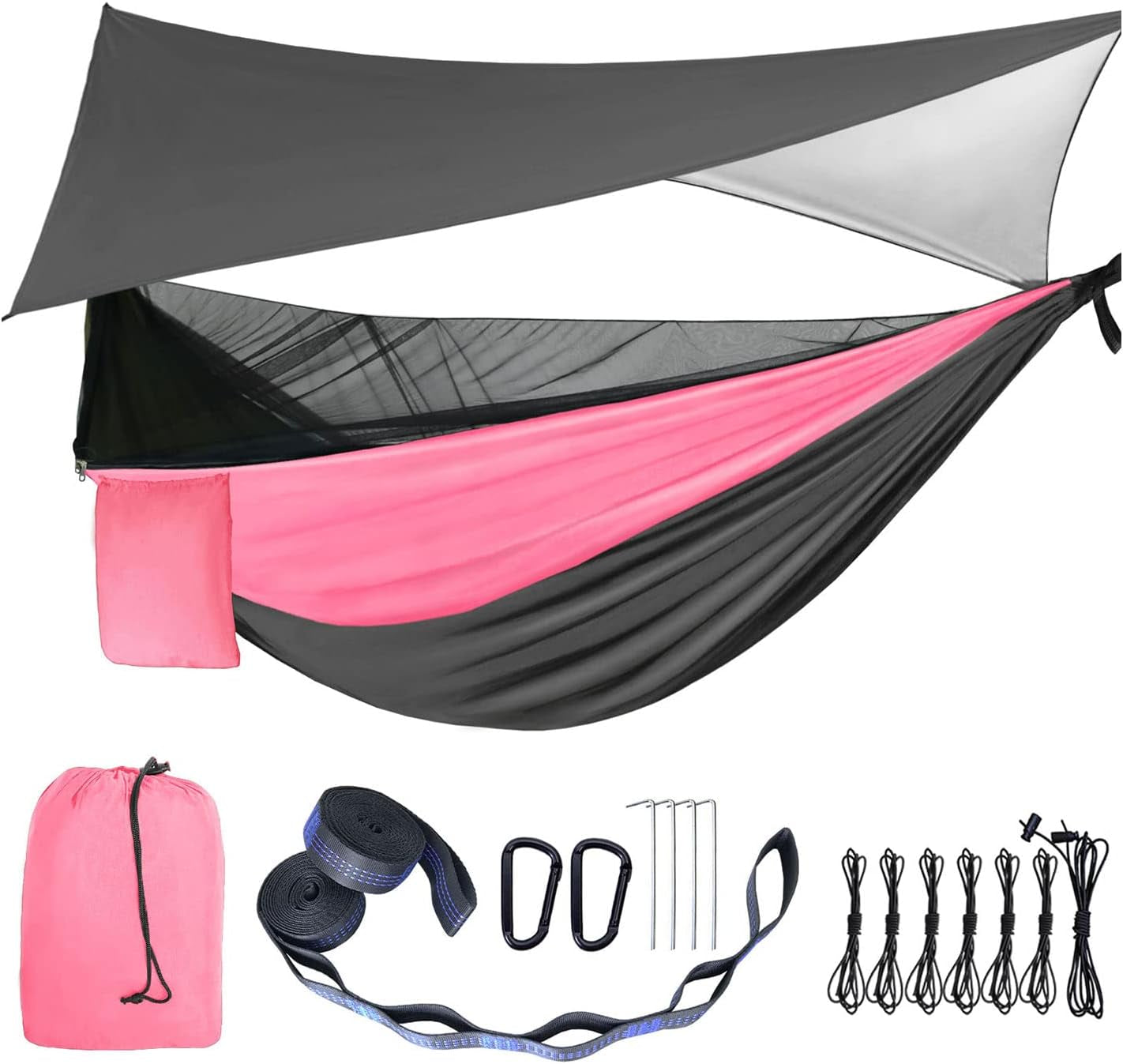 Ultimate Camping Hammock with Mosquito Net & Rain Fly – Portable Single/Double Nylon Parachute Hammock for Adventure & Relaxation, Complete with Heavy-Duty Tree Straps