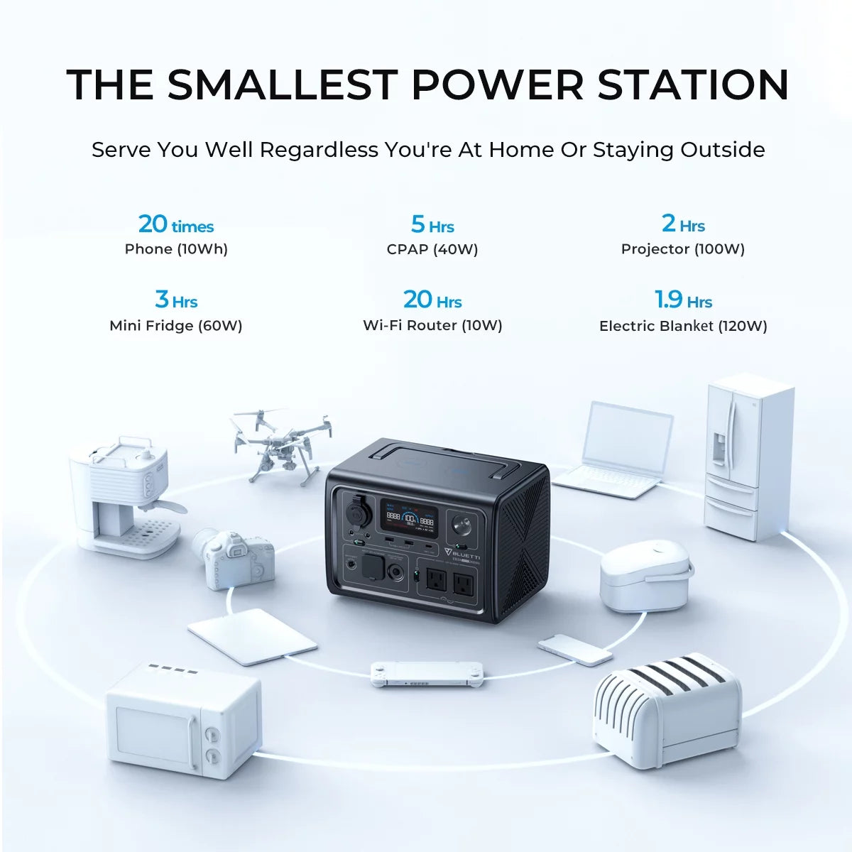 BLUETTI EB3A 600W portable solar generator with 268Wh capacity for camping, home, and emergency power needs.