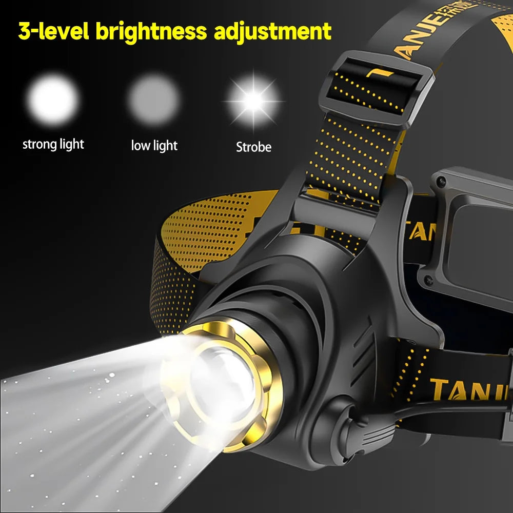 "90000 Lumen Motion-Sensing Headlamp - ultra-bright emergency and observation light with rechargeable design."