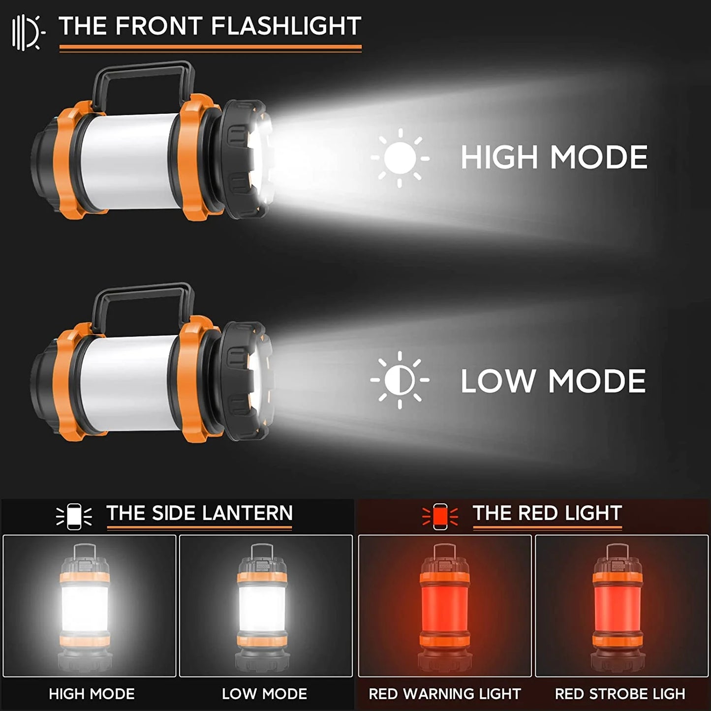 Image of a camping lantern with a 4000mAh power bank, featuring USB and solar charging, adjustable brightness, and a durable design, perfect for camping and emergency preparedness, displayed on a clean white background.