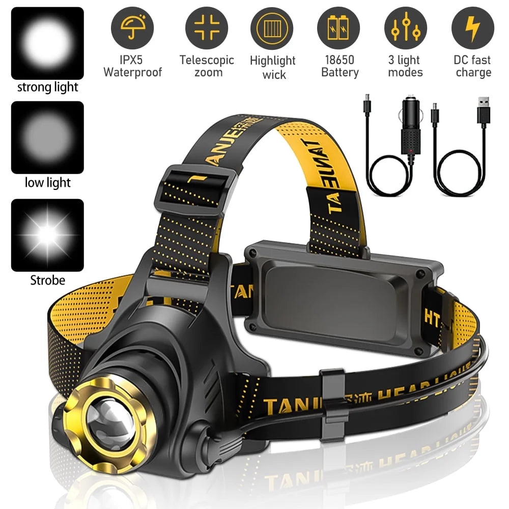 "90000 Lumen Motion-Sensing Headlamp - ultra-bright emergency and observation light with rechargeable design."
