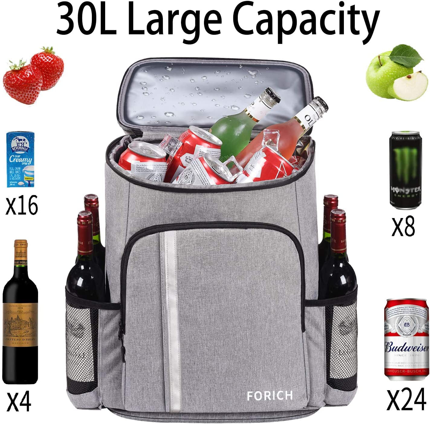 FORICH Lightweight Waterproof Backpack Cooler - Insulated, Leakproof Soft Cooler for Work, Beach, Picnics, Camping & Hiking - Holds 30 Cans