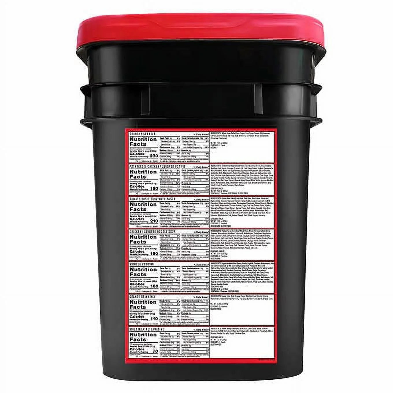 "ReadyWise 150-Serving Emergency Food Bucket - complete meal kit with 25-year shelf life, breakfast, entrees, and sides."