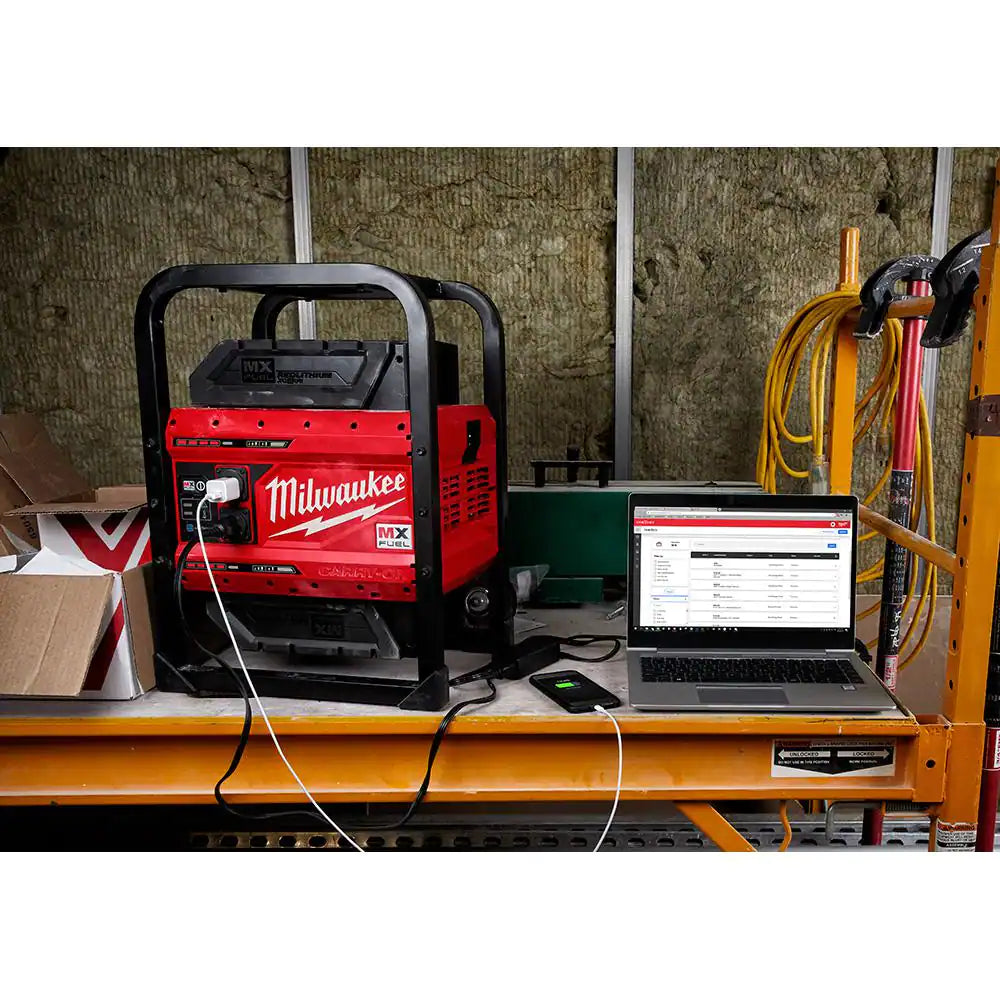 Image of the MX FUEL 3600W/1800W Portable Battery Generator with 2 XC batteries and a charger, showcasing a compact design with an integrated carry handle, displayed on a clean white background.
