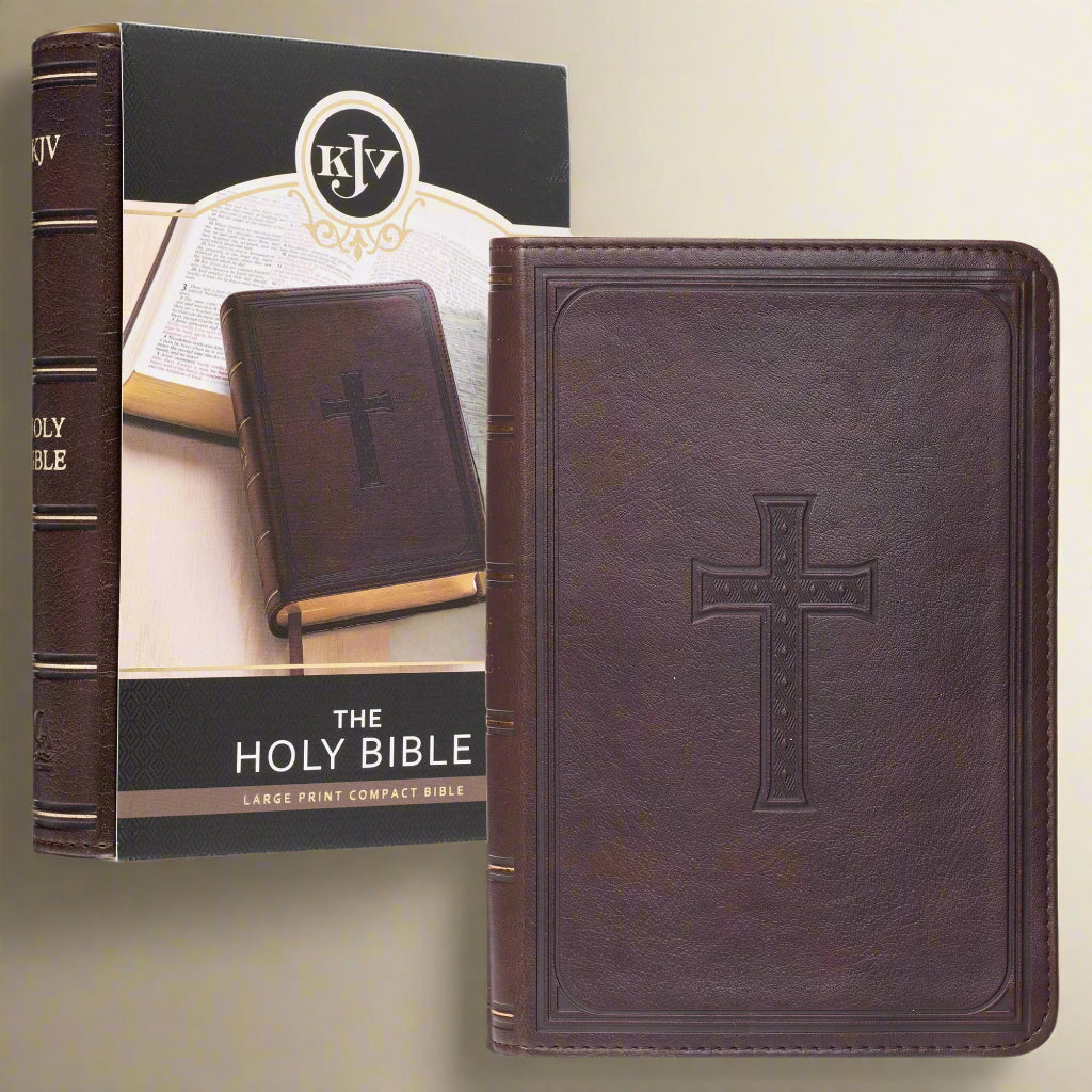 Compact Large Print KJV Holy Bible - Dark Brown Faux Leather, Red Letter Edition with Ribbon Marker