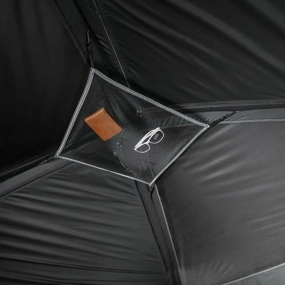 "6-Person Cabin Tent with Skylight set up at a campsite, showcasing its spacious interior and sun-blocking technology."