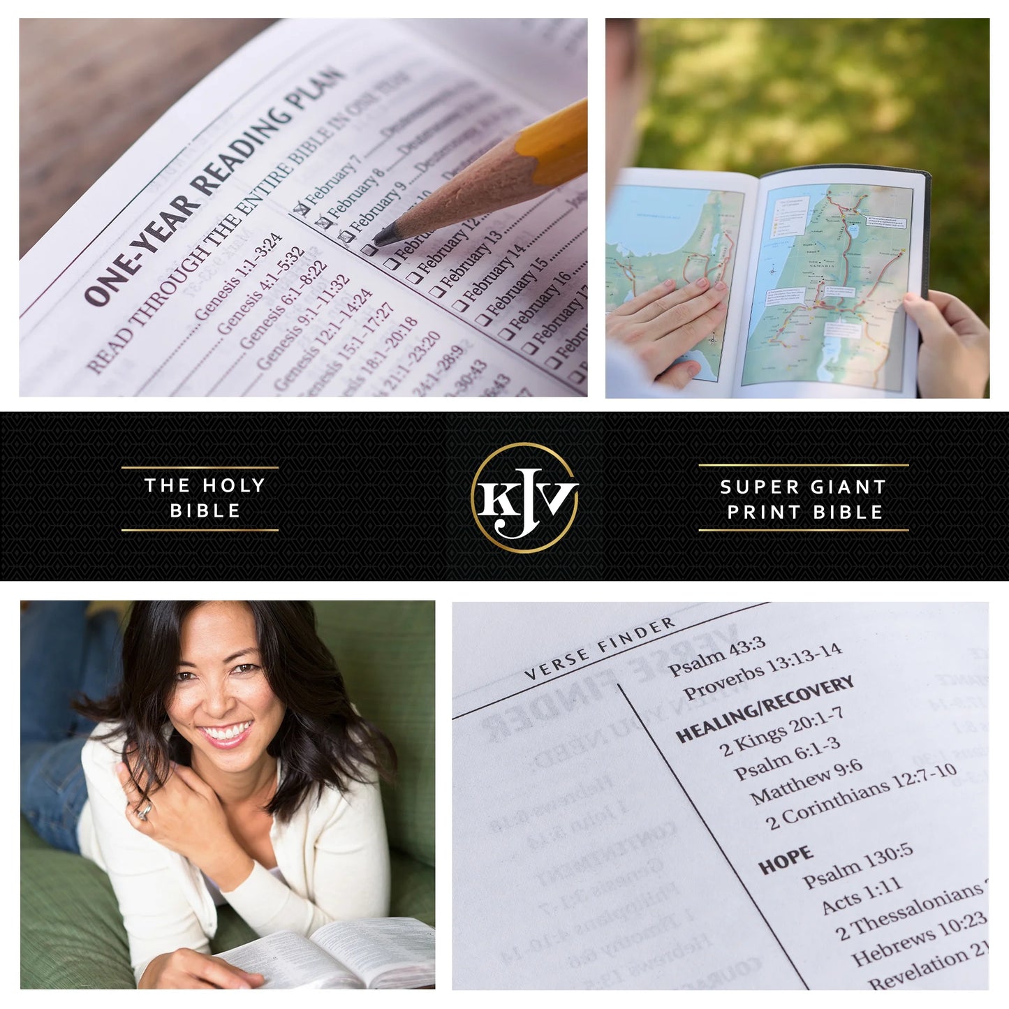 Super Giant Print KJV Holy Bible - Red Letter Edition with Thumb Index & Ribbon Marker, Faux Leather, Gray/Black