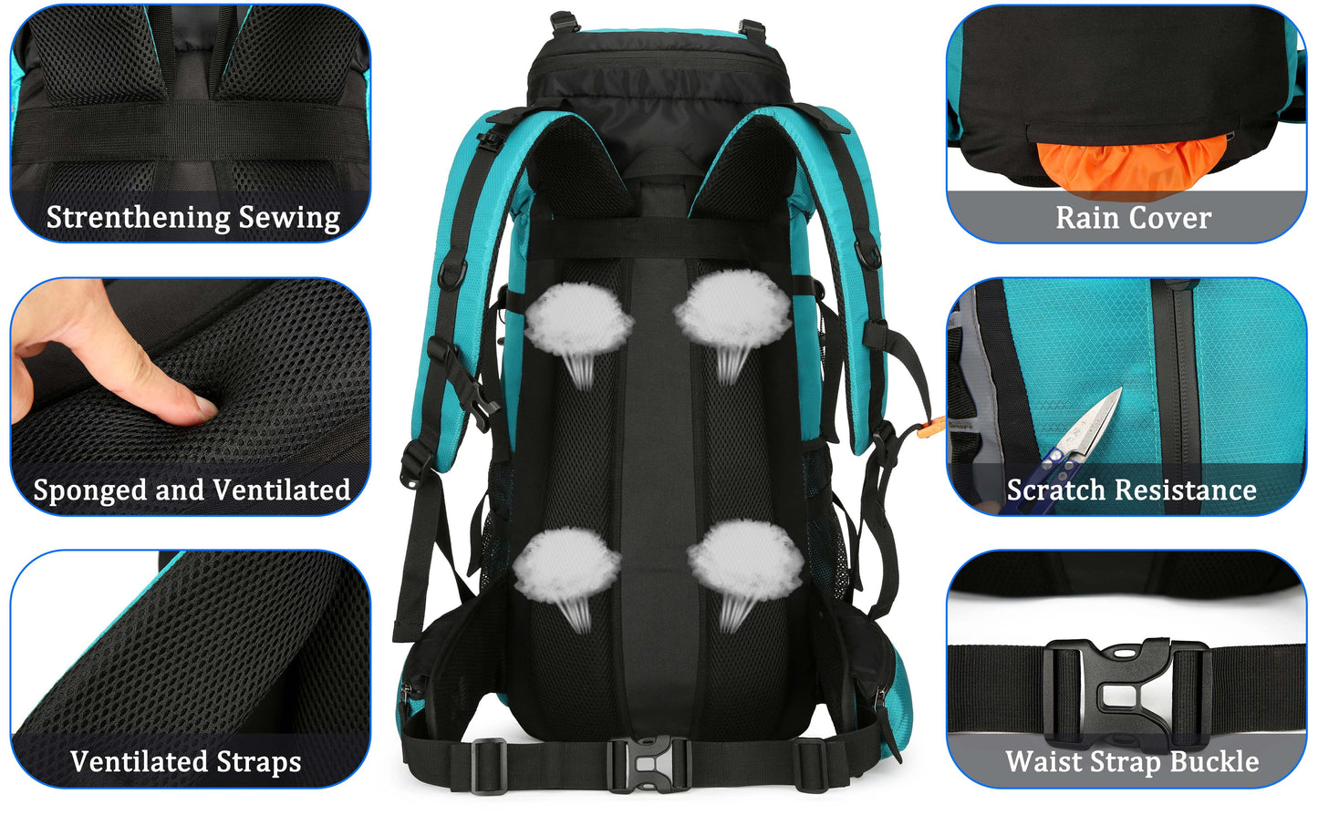 "TrekMate 60L Waterproof Travel Backpack with rain cover - perfect for hiking, camping, and outdoor adventures."
