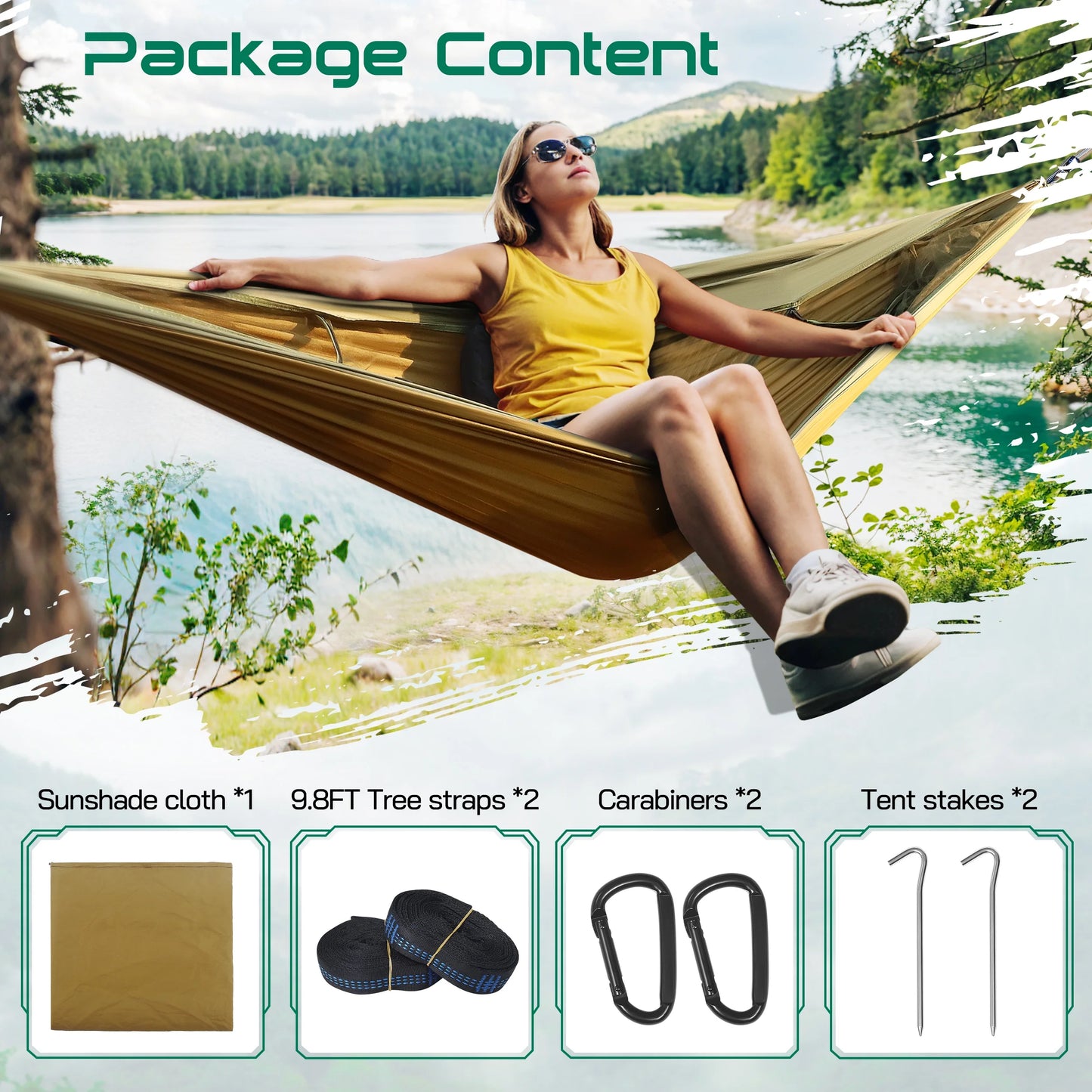 3-in-1 Portable Camping Hammock Tent - 550Lbs Capacity, Compact Design (15.7 x 9 inches) - Black