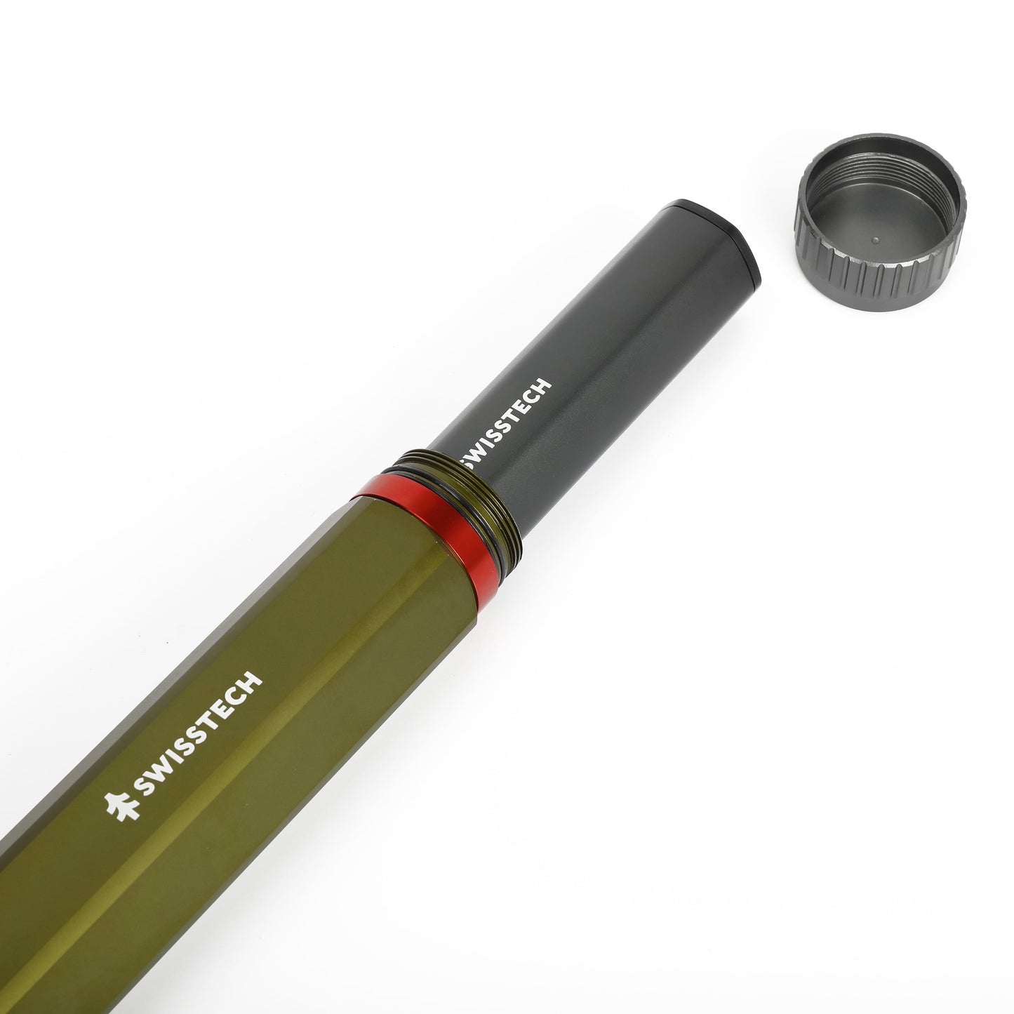 "6500 Lumen Rechargeable LED Flashlight - dual power AA/USB, built-in charging bank, and IP67 waterproof design."