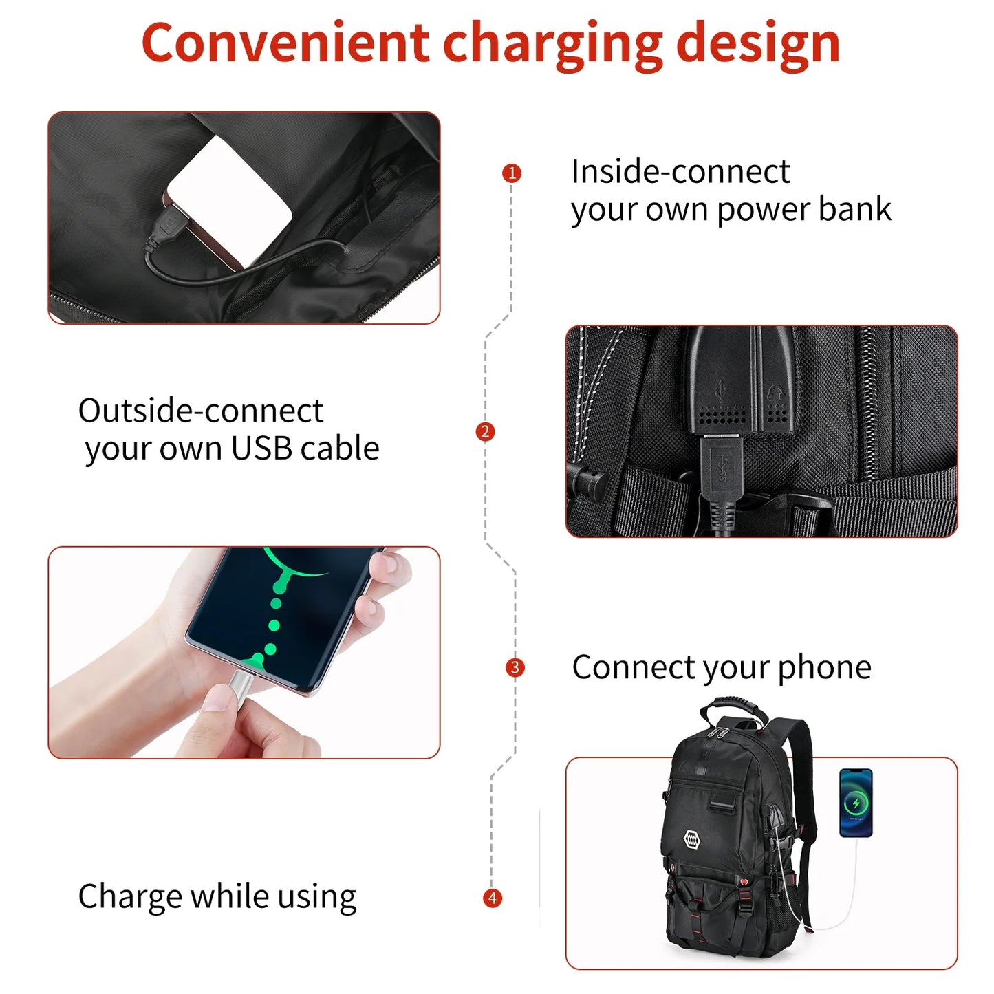 56L Anti-Theft Hiking Backpack for Men & Women - Durable Polyester Travel Bag with Slim Design