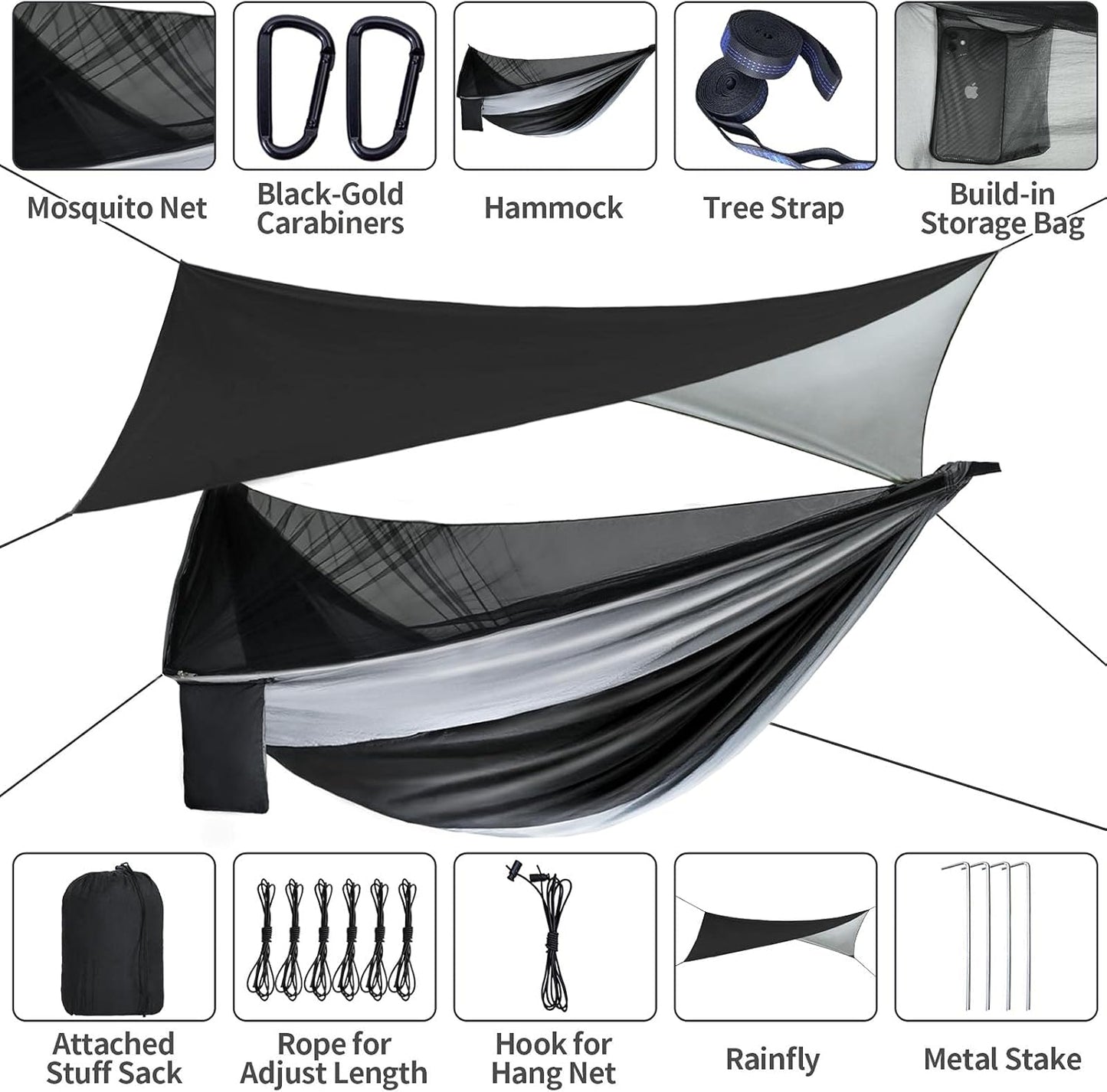 Ultimate Camping Hammock with Mosquito Net & Rain Fly – Portable Single/Double Nylon Parachute Hammock for Adventure & Relaxation, Complete with Heavy-Duty Tree Straps