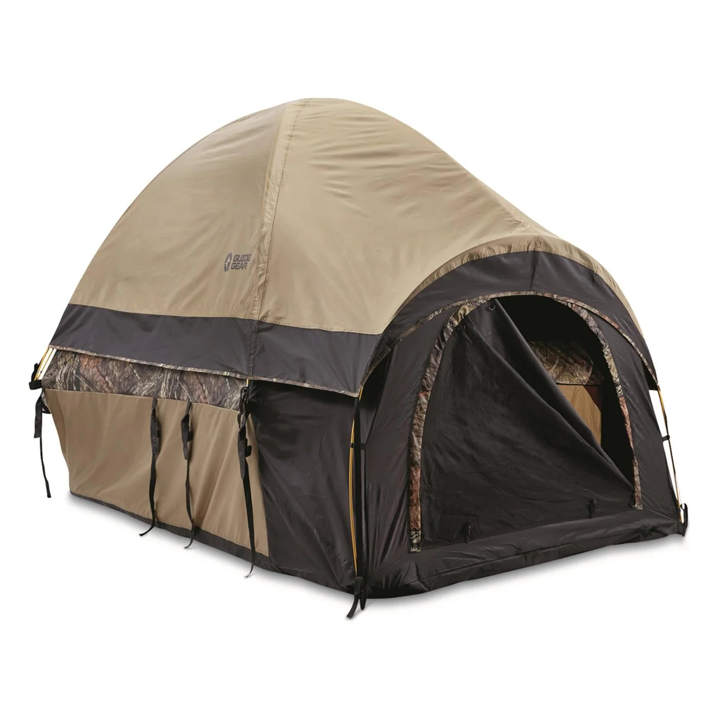 "Guide Gear Compact Premium Truck Tent set up on a truck bed, showcasing its spacious design and durable features."