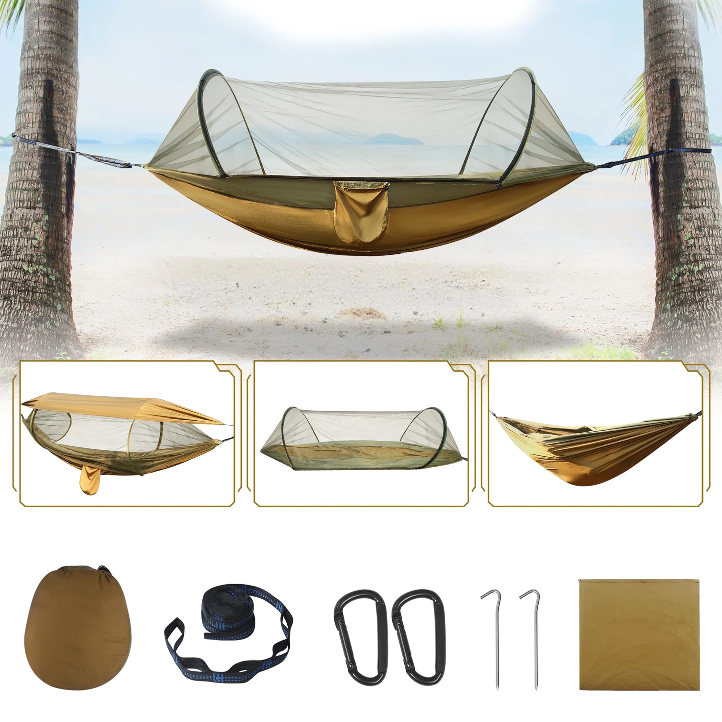3-in-1 Portable Camping Hammock Tent - 550Lbs Capacity, Compact Design (15.7 x 9 inches) - Black