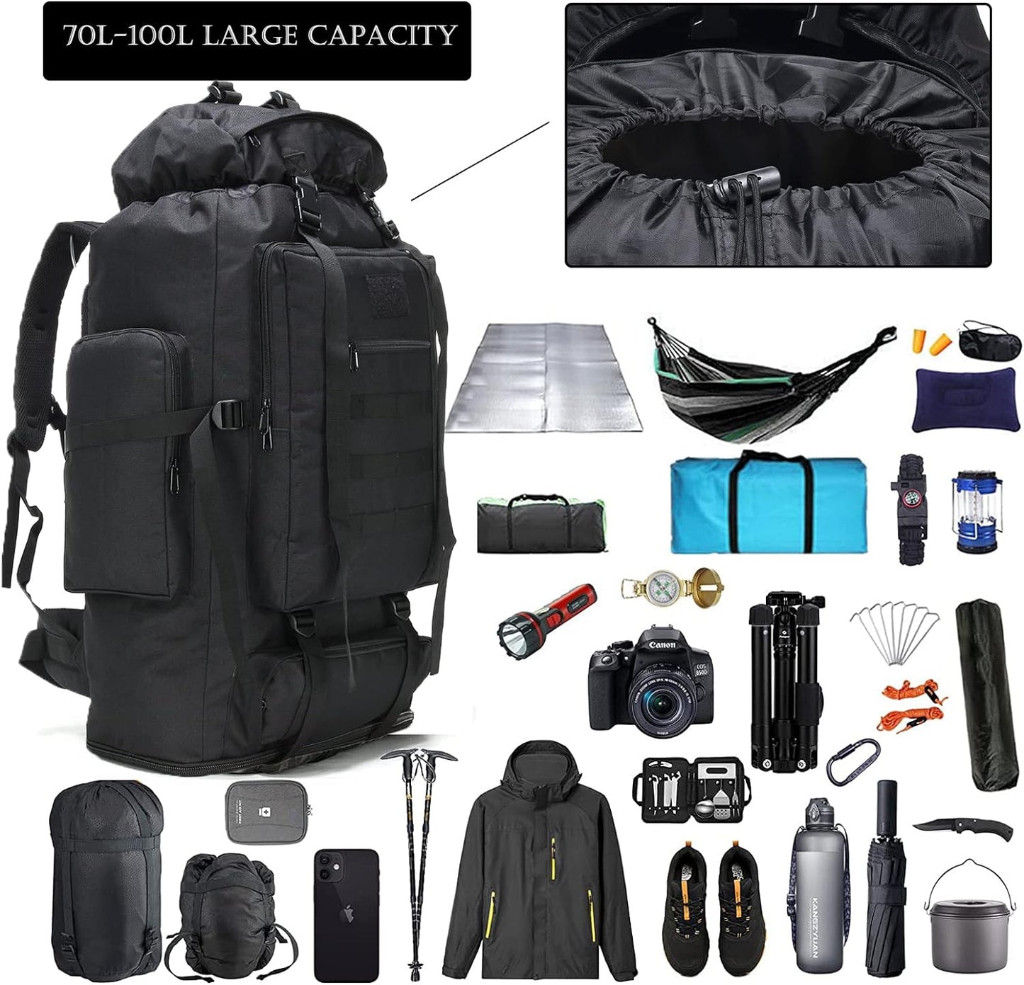 Ultimate 70L/100L Hiking Backpack for Men - Military-Grade Molle Rucksack, Ideal for 3-Day Camping & Climbing Adventures
