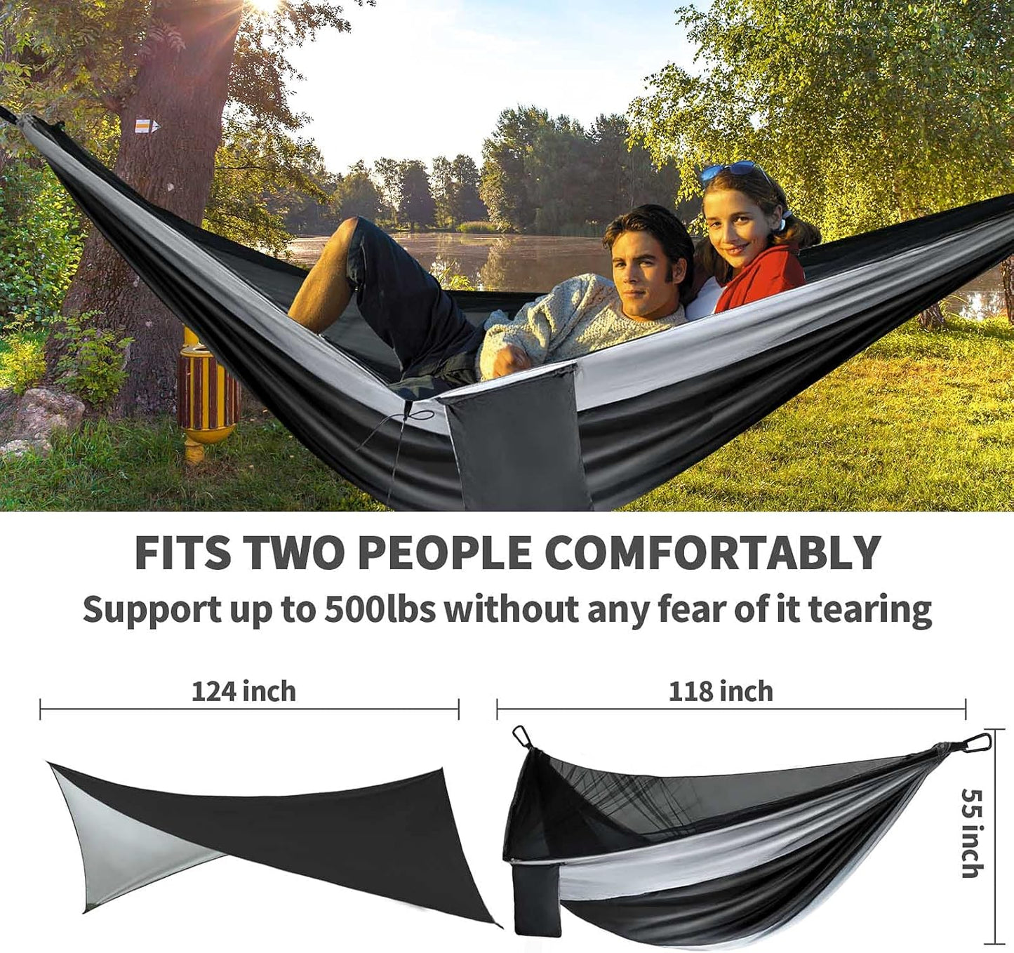 Ultimate Camping Hammock with Mosquito Net & Rain Fly – Portable Single/Double Nylon Parachute Hammock for Adventure & Relaxation, Complete with Heavy-Duty Tree Straps