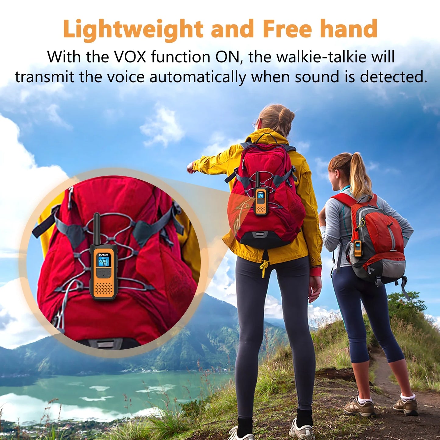 Image of AWANFI walkie-talkies (4 pack), featuring a durable design, 22 channels, and rechargeable functionality, perfect for outdoor adventures and emergency preparedness, displayed on a clean white background.