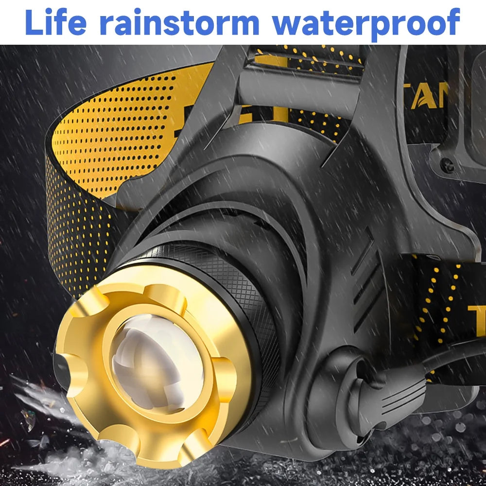 "90000 Lumen Motion-Sensing Headlamp - ultra-bright emergency and observation light with rechargeable design."