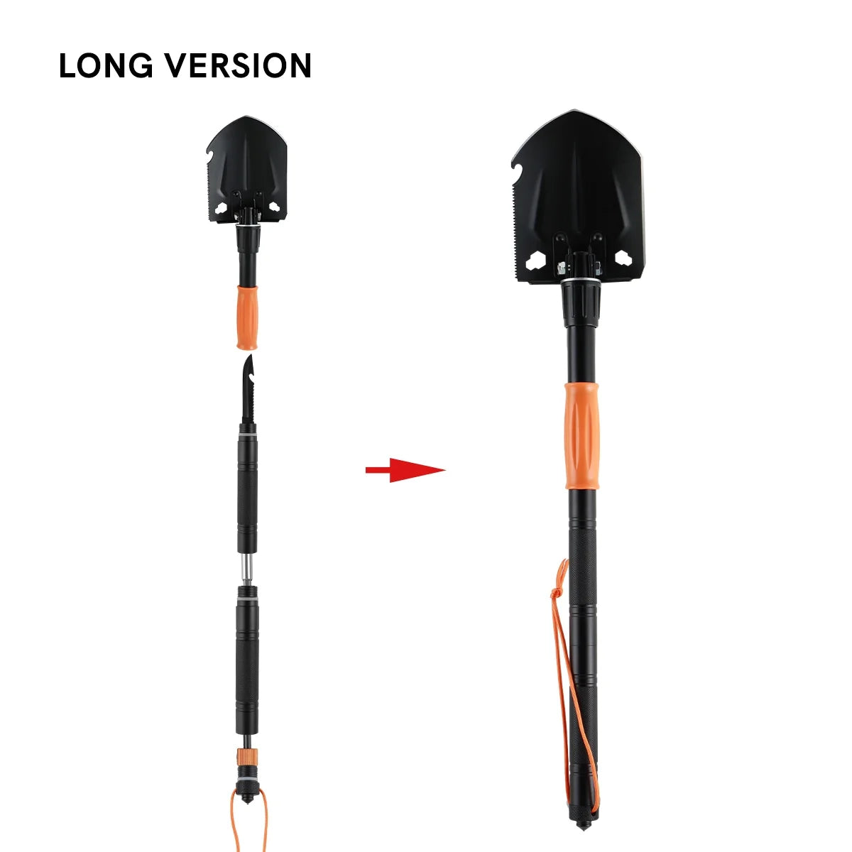 Image of a Survival Kit with a 15.35" high-carbon steel folding shovel, featuring a compact design, multi-tool functionality, and a durable hard case, ideal for emergency preparedness and outdoor use, displayed on a clean white background.