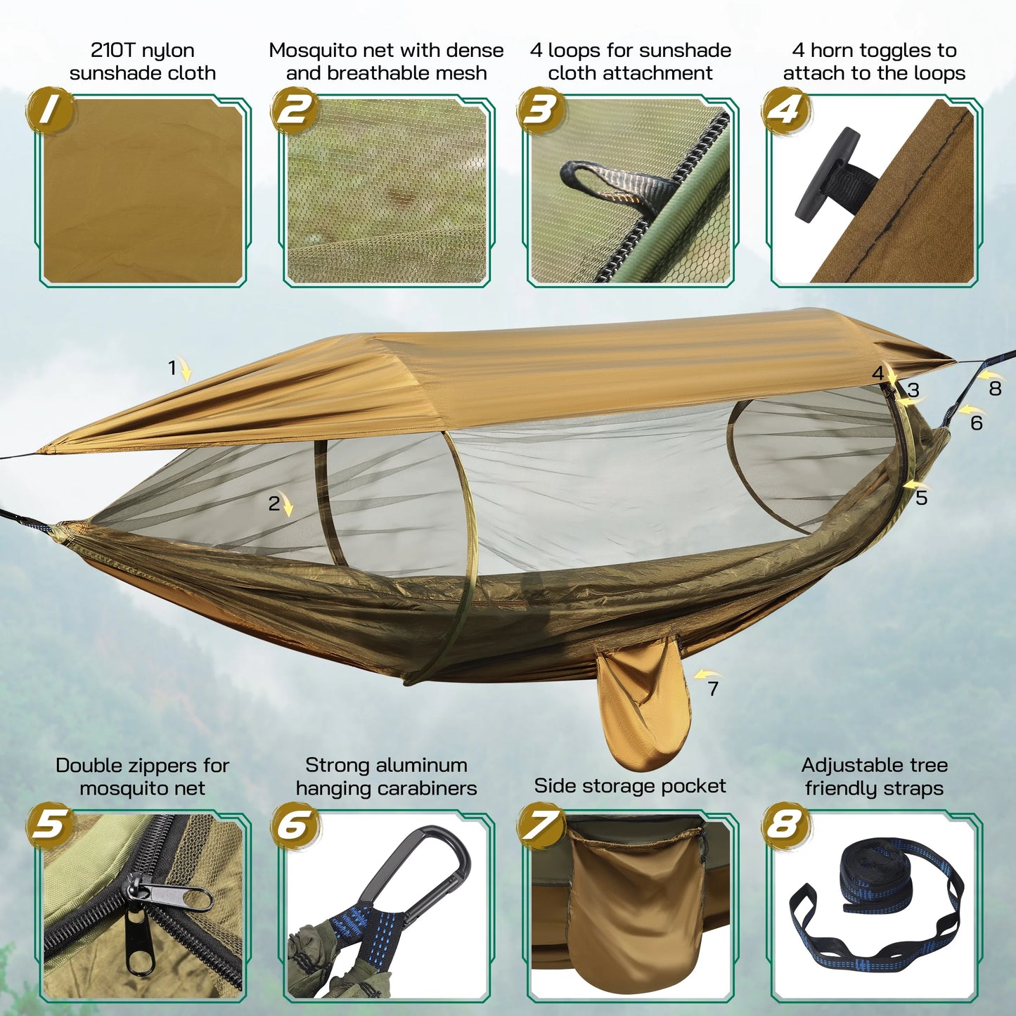 3-in-1 Portable Camping Hammock Tent - 550Lbs Capacity, Compact Design (15.7 x 9 inches) - Black