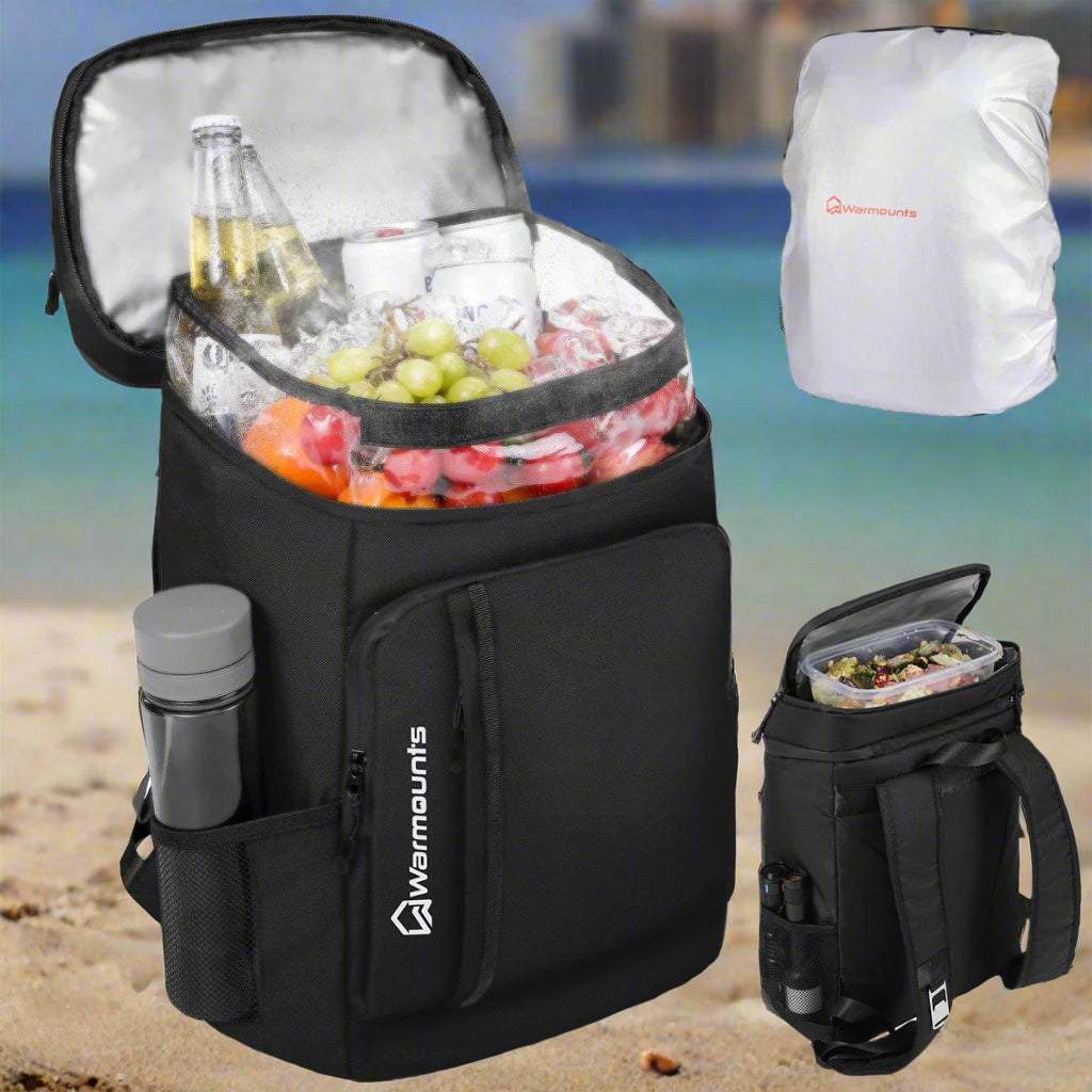 WARMOUNTS Backpack Cooler Insulated 36 Cans W/ Insulating Cover, Upgraded Leakproof Soft Cooler Backpack 2 Compartment for Camping Hiking Picnic Beach