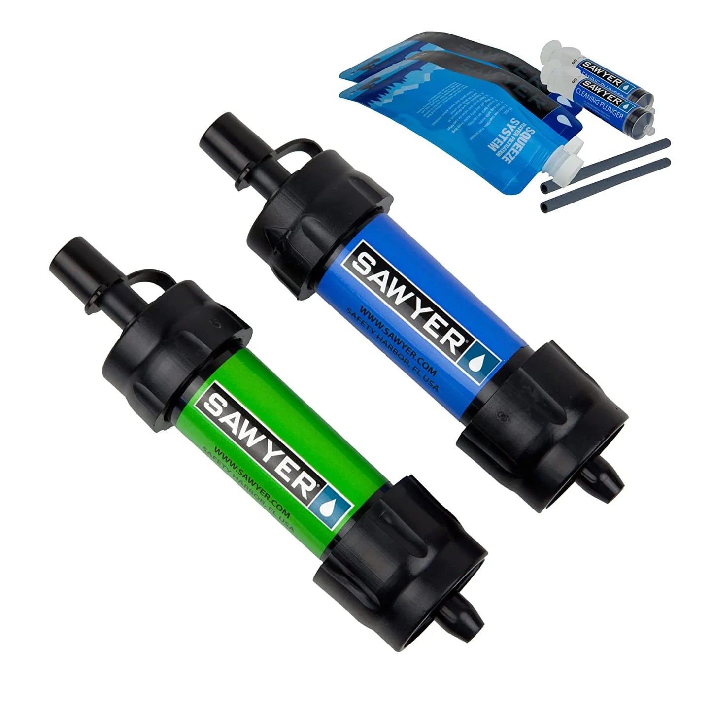 "Sawyer MINI Water Filter 2-Pack - ultralight 0.1 micron survival water purifier for camping and emergencies."