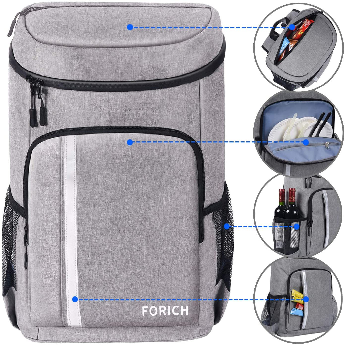FORICH Lightweight Waterproof Backpack Cooler - Insulated, Leakproof Soft Cooler for Work, Beach, Picnics, Camping & Hiking - Holds 30 Cans