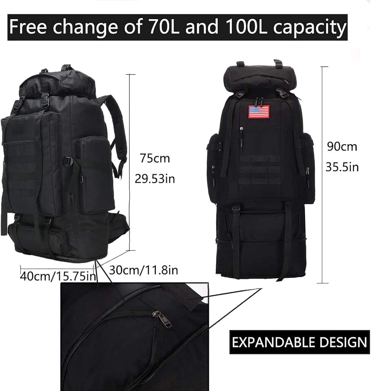 Ultimate 70L/100L Hiking Backpack for Men - Military-Grade Molle Rucksack, Ideal for 3-Day Camping & Climbing Adventures