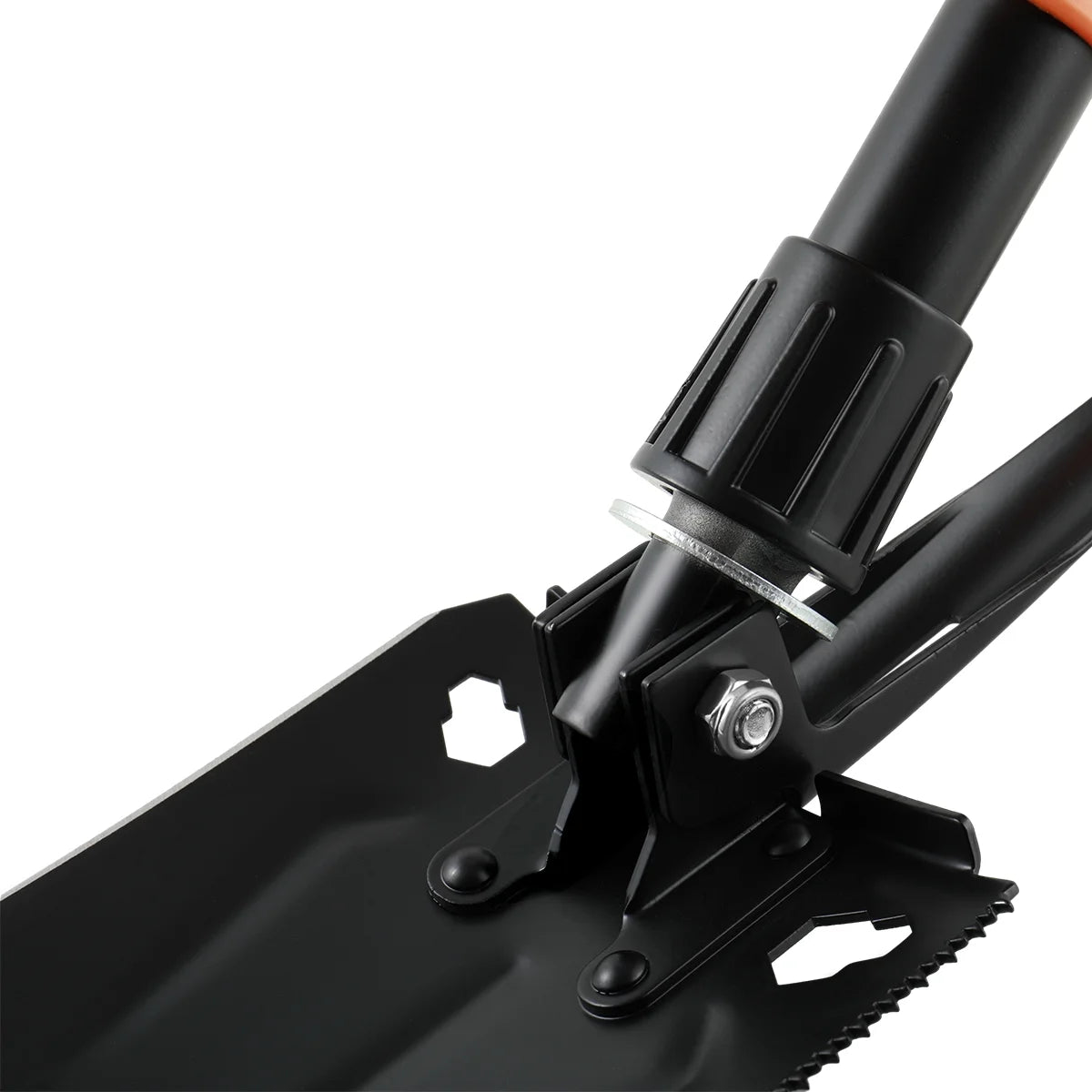 Image of a Survival Kit with a 15.35" high-carbon steel folding shovel, featuring a compact design, multi-tool functionality, and a durable hard case, ideal for emergency preparedness and outdoor use, displayed on a clean white background.