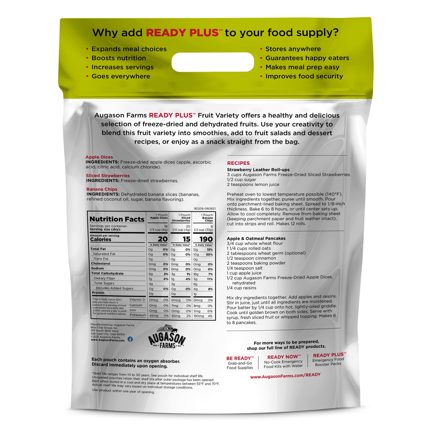 READY PLUS™ Freeze-Dried & Dehydrated Fruits - 15.6 Oz Resealable Emergency Food Supply