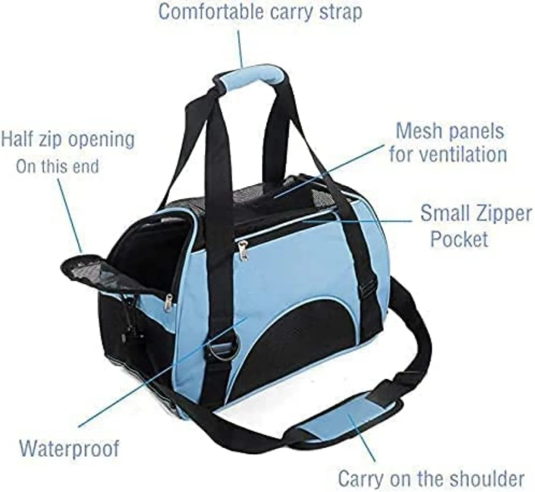 Airline-Approved Soft-Sided Pet Carrier for Cats and Small Dogs - Portable, Foldable Comfort Bag (Blue)