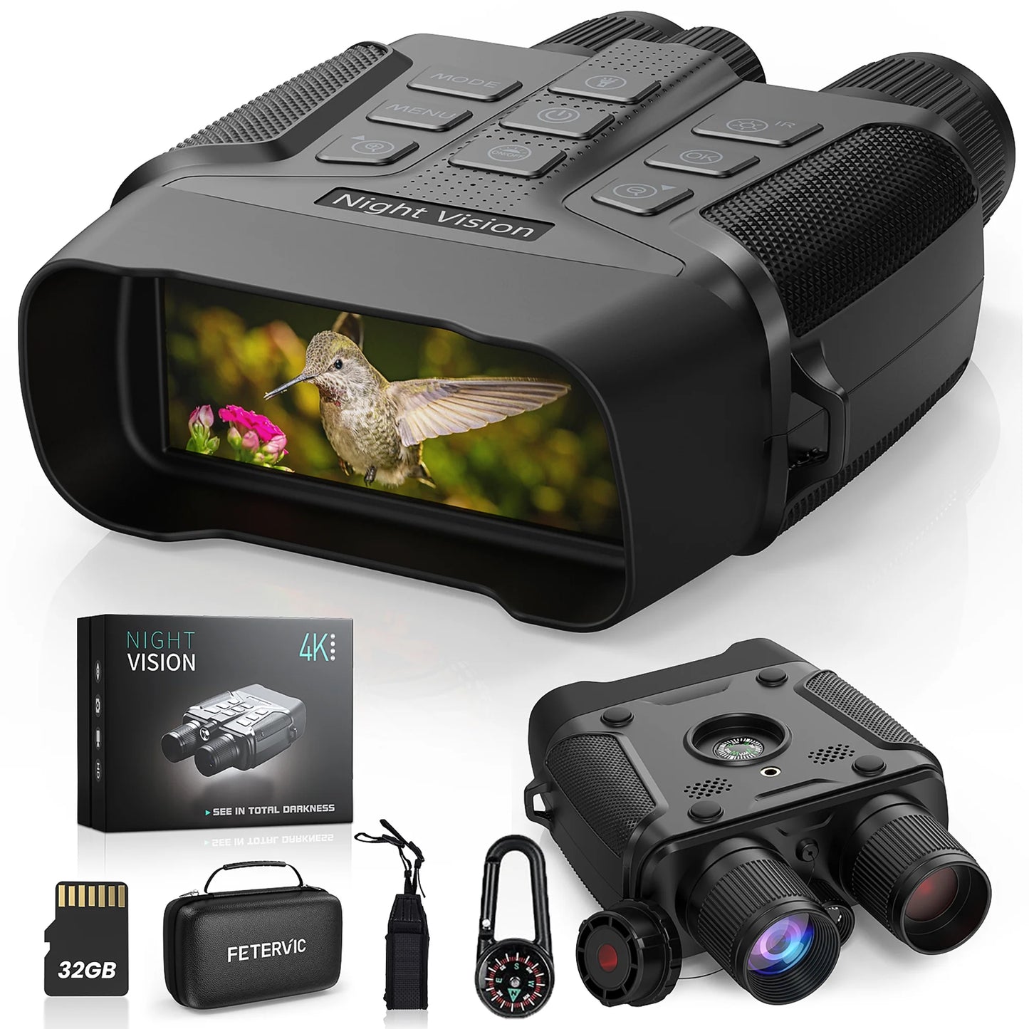 4K Night Vision Goggles - 5X Zoom, Waterproof Binoculars with 32GB Card & Rechargeable Battery for Hunting Adventures