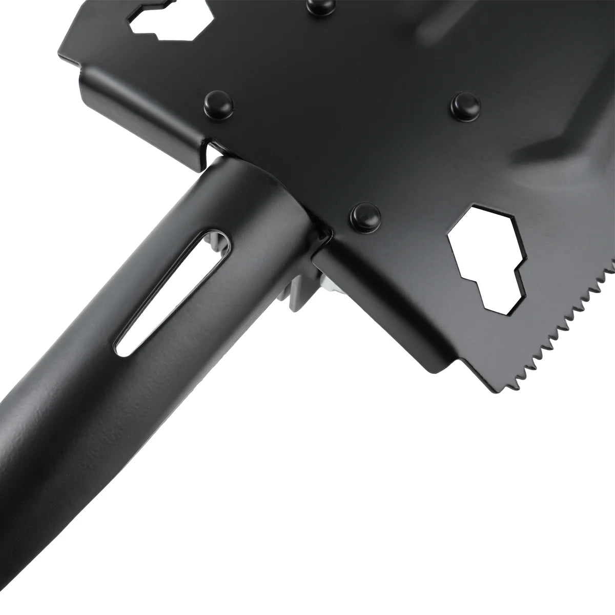 Image of a Survival Kit with a 15.35" high-carbon steel folding shovel, featuring a compact design, multi-tool functionality, and a durable hard case, ideal for emergency preparedness and outdoor use, displayed on a clean white background.