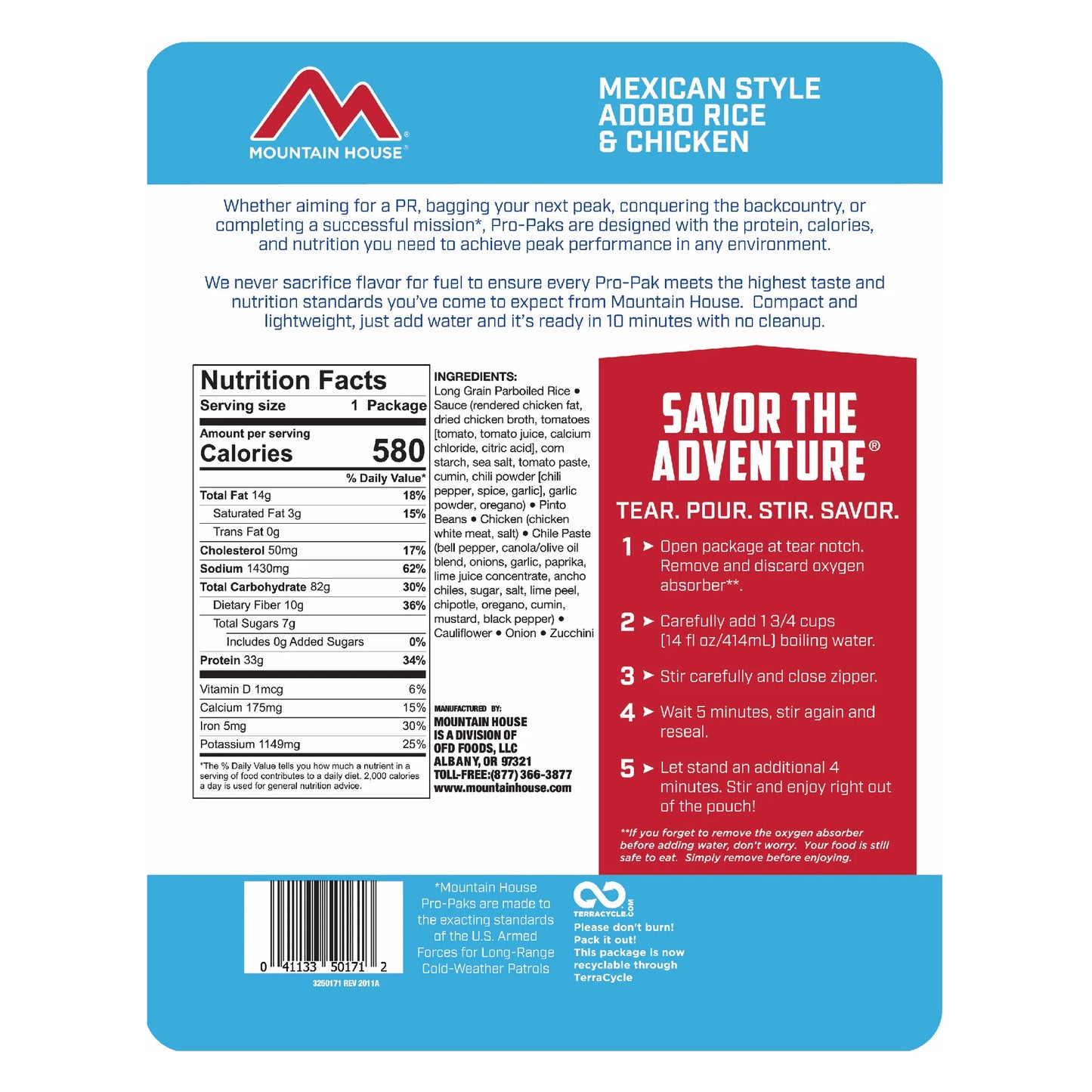 Mexican Style Adobo Rice & Chicken - Ultimate Pro-Pak® Emergency Survival Food for Camping, Hiking & Backpacking - 6 Convenient Pouches