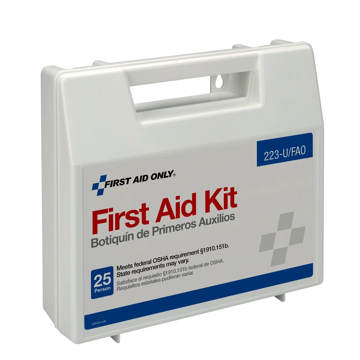 "ANSI-Compliant 107-Piece First Aid Kit displayed with medical supplies, showcasing its compact and organized design."