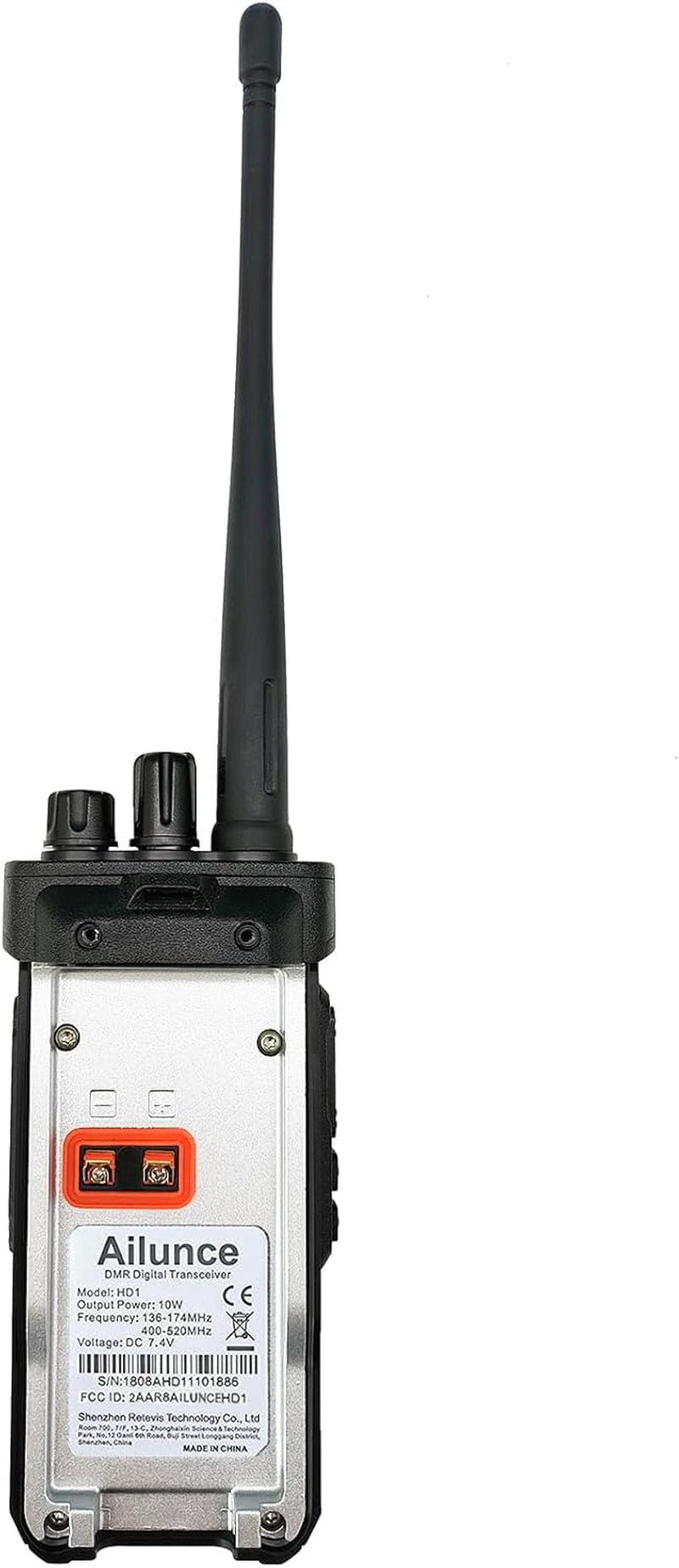 Image of the HD1 Dual Band Two-Way Radio featuring a durable design, long-range capability, and emergency alarm, ideal for outdoor adventures and emergency preparedness, displayed on a clean white background.