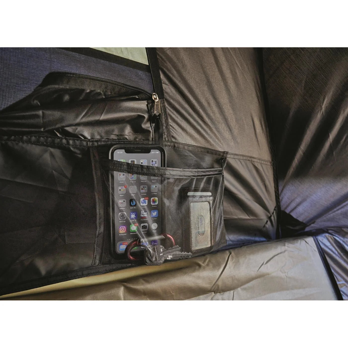"Guide Gear Compact Premium Truck Tent set up on a truck bed, showcasing its spacious design and durable features."