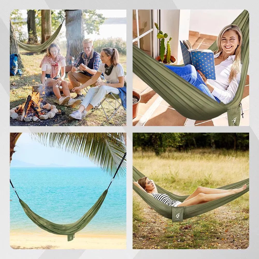 QUANFENG Lightweight Single Camping Hammock - Supports 400 lbs - Perfect for Outdoor Adventures (Green)