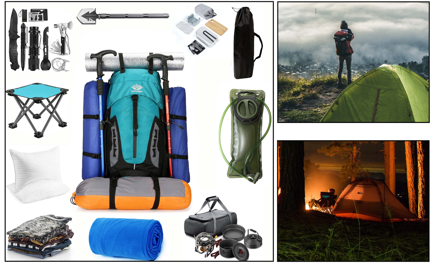 "TrekMate 60L Waterproof Travel Backpack with rain cover - perfect for hiking, camping, and outdoor adventures."