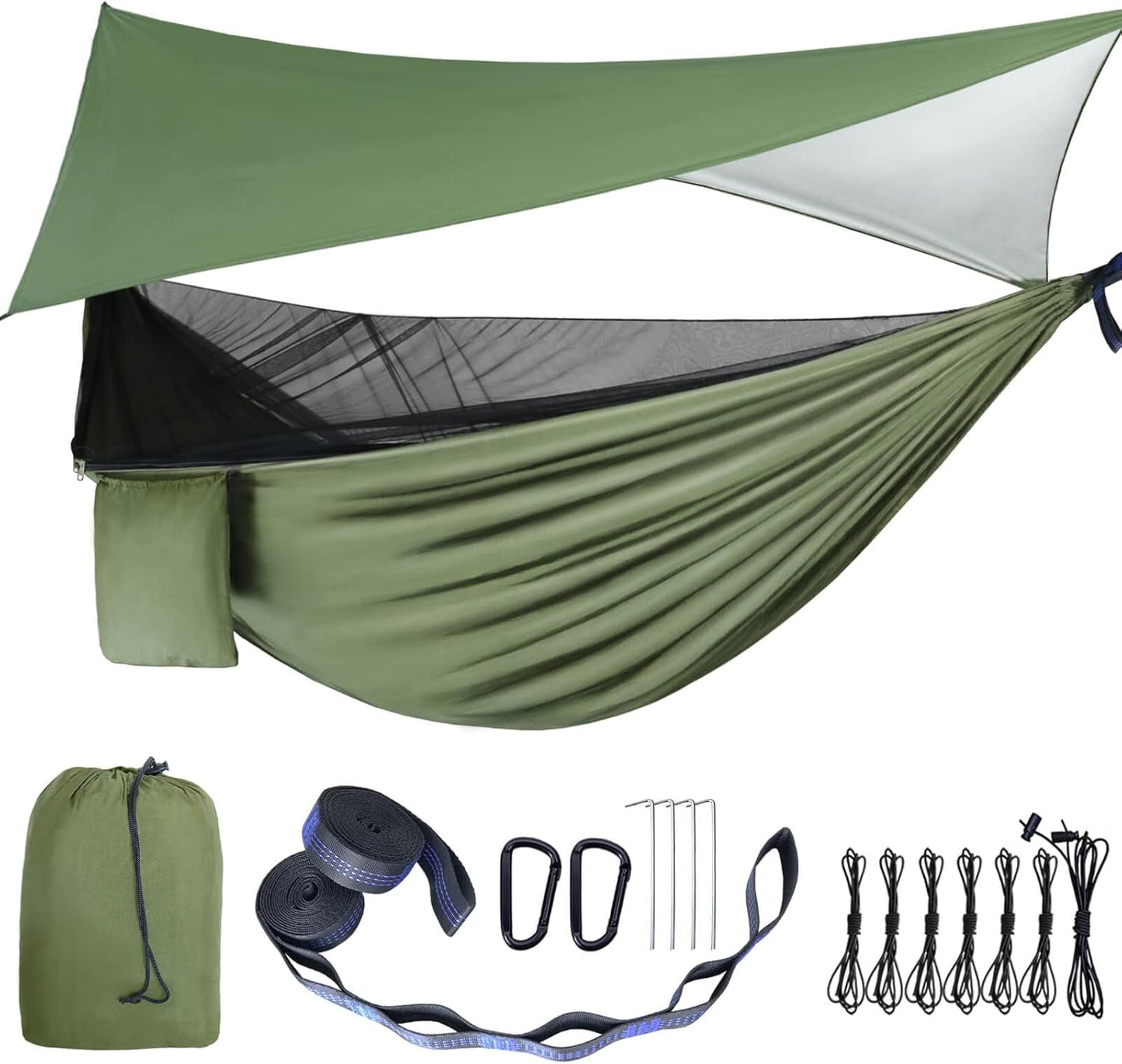 Ultimate Camping Hammock with Mosquito Net & Rain Fly – Portable Single/Double Nylon Parachute Hammock for Adventure & Relaxation, Complete with Heavy-Duty Tree Straps
