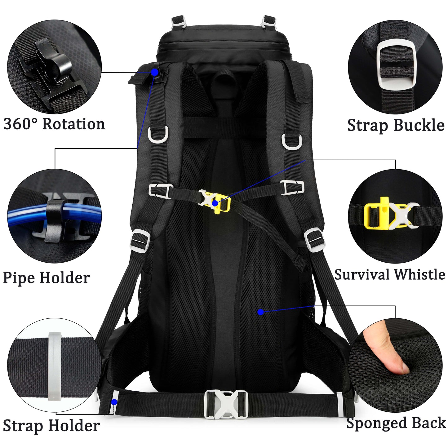 "TrekMate 60L Waterproof Travel Backpack with rain cover - perfect for hiking, camping, and outdoor adventures."
