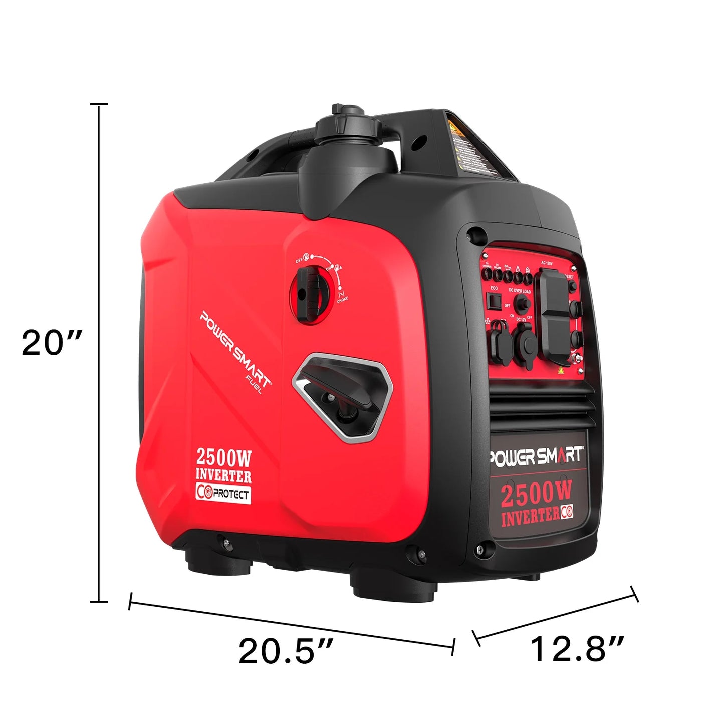 PowerSmart Portable Inverter Gas Generator with CO detection, low oil shutdown, and lightweight design for camping and emergencies.