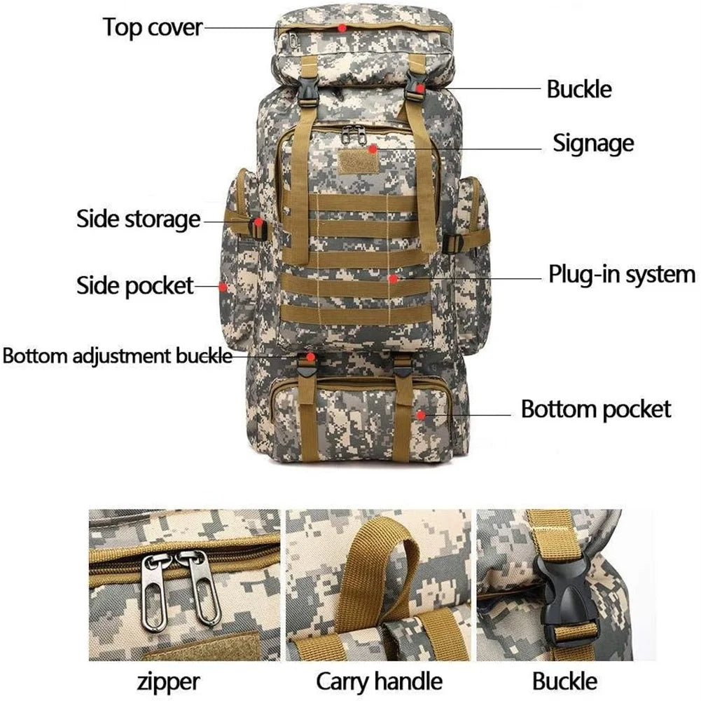 80L Waterproof Hiking Backpack - Spacious and Durable Outdoor Sport Shoulder Bag for Camping and Trekking (Khaki)
