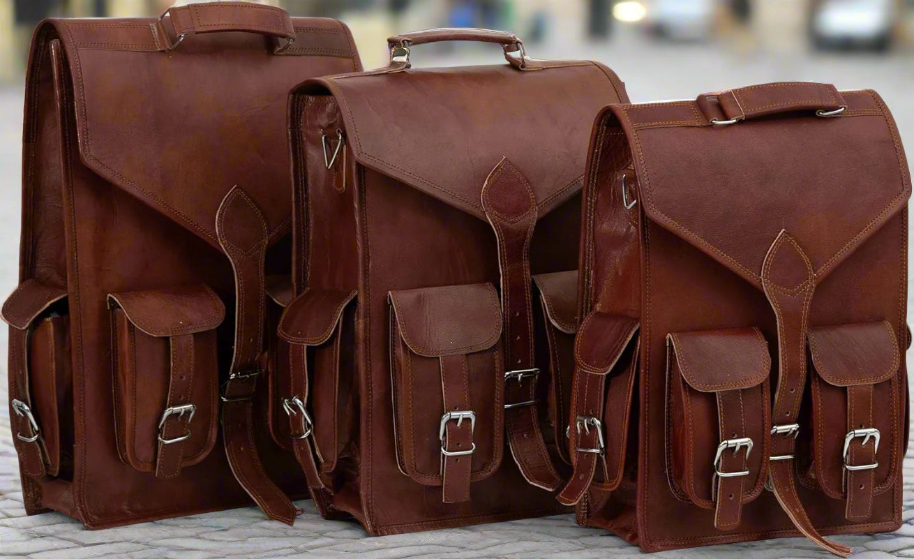 Shy Shy Premium 18-Inch Brown Leather Laptop Backpack - Stylish 2-in-1 Handmade Sling Rucksack for Men & Women