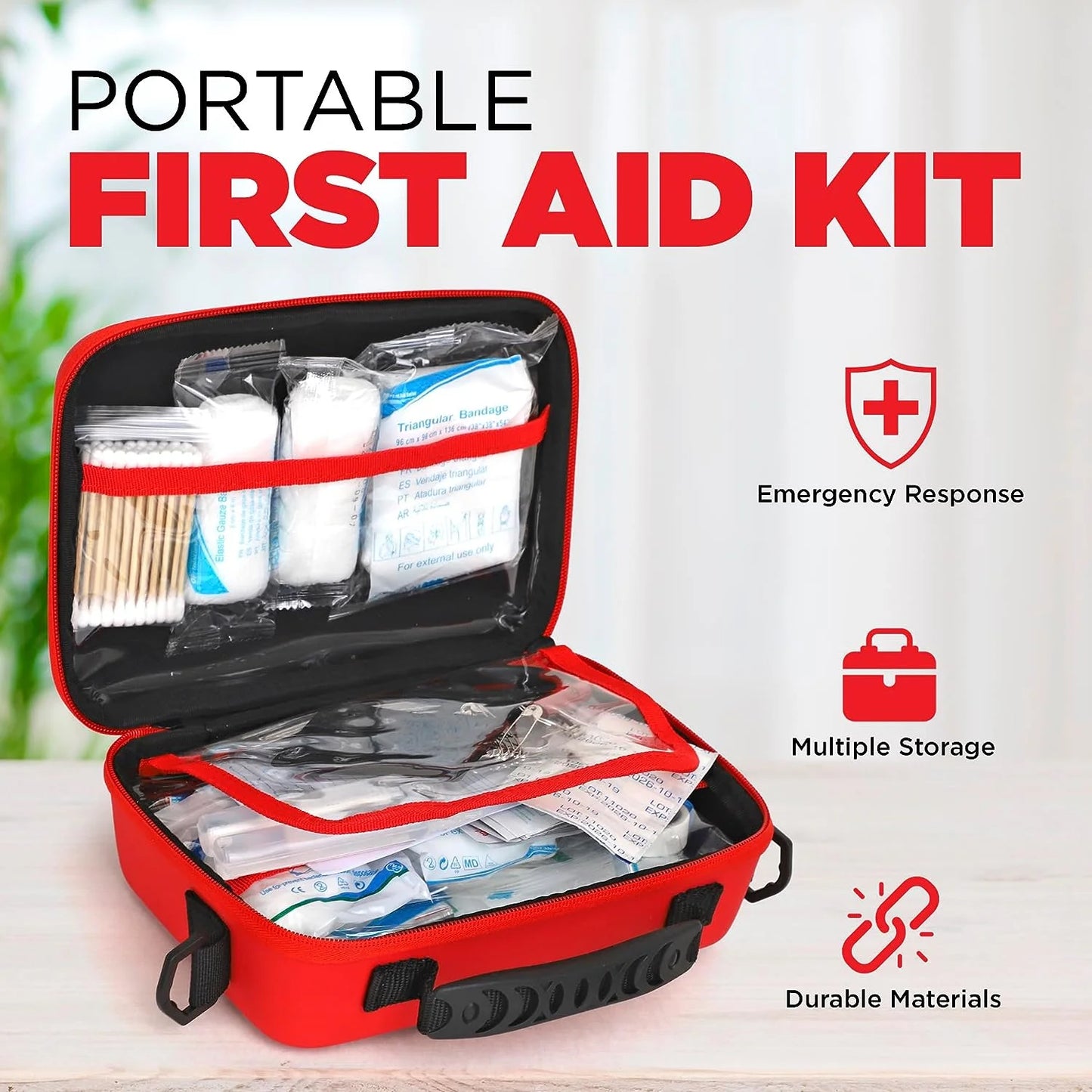 1. Durable EVA Hard Case First Aid Kit with Shoulder Strap for Emergency Preparedness
2. Adventure-Ready First Aid Kit for Travel, Outdoor Survival, and Emergency Medical Needs
3. Compact and Portable First Aid Kit with Tough EVA Design for Ultimate Protection
